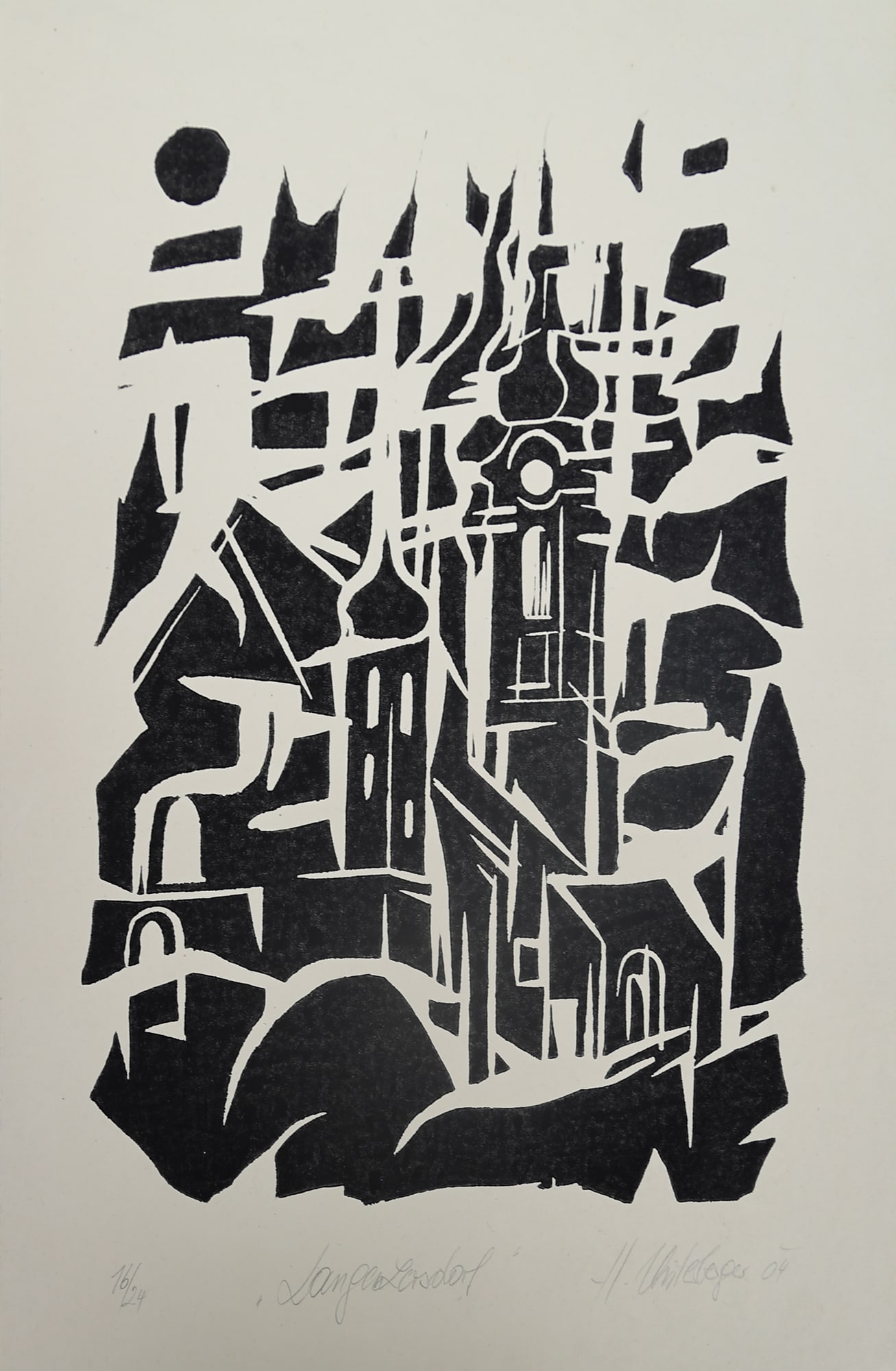 Herbert Unterberger* (born 1944 in Hermagor): Herbert Unterberger* (born 1944 in Hermagor) Langenzersdorf, 2004 woodcut/paper 55 x 37,4 cm signed H. Unterberger, dated 04 inscribed Langenzersdorf, numbered 16/24 SCHÄTZPREIS / ESTIMATE