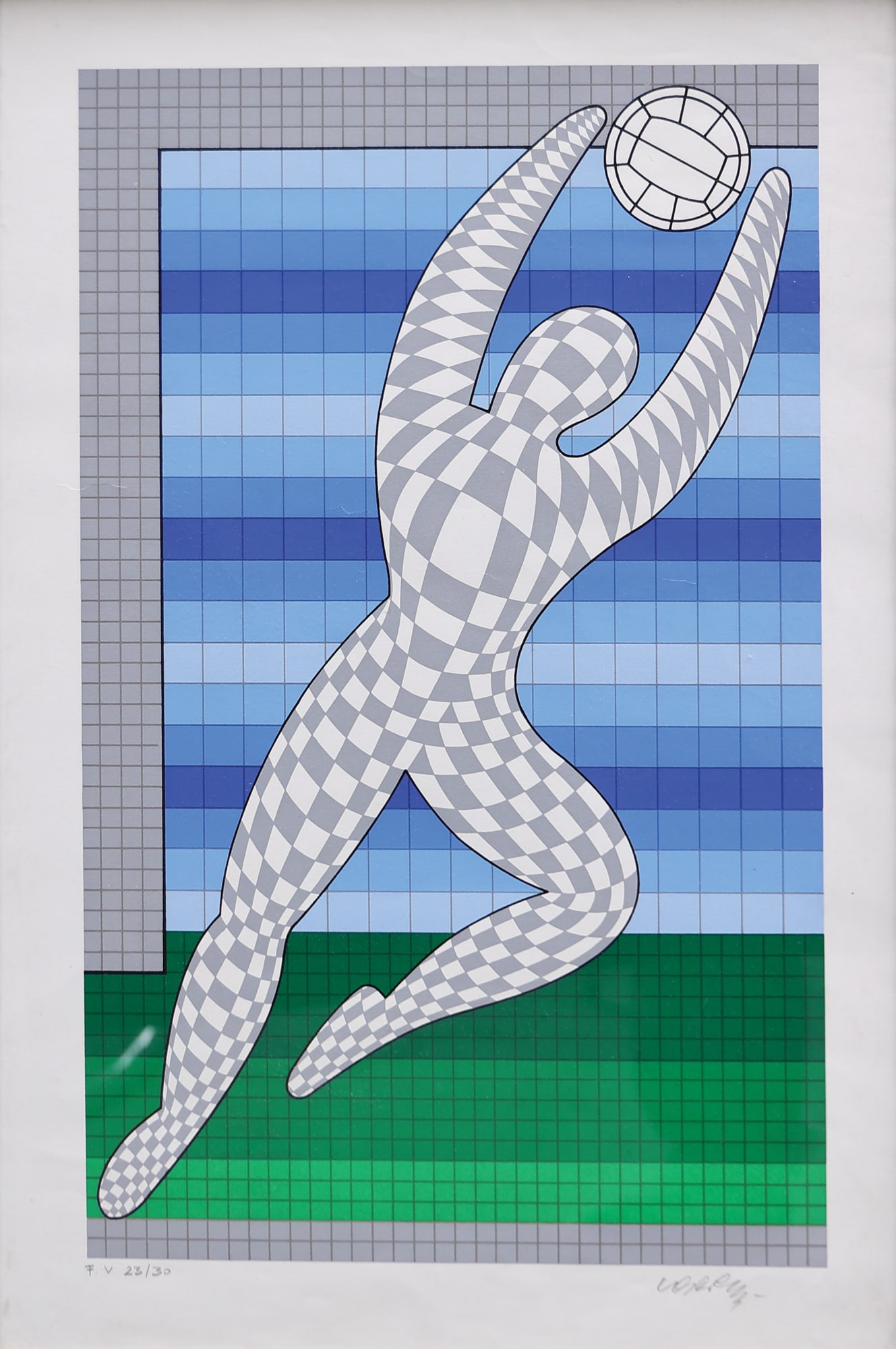 Victor Vasarely* (Pécs 1906 - 1997 Paris): Victor Vasarely* (Pécs 1906 - 1997 Paris) Goalkeeper print 50 x 100 cm signed Vasarely, numbered F. V. 23/30 SCHÄTZPREIS / ESTIMATE € 300 - 600 STARTPRE