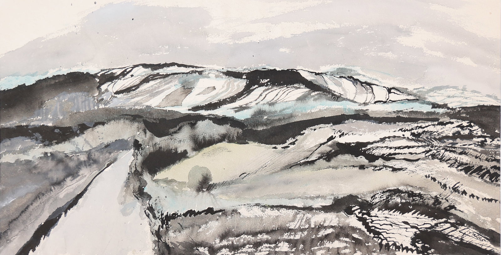 Linde Waber* (born 1940 in Zwettl): Linde Waber* (born 1940 in Zwettl) Landscape watercolor/paper 32,7 x 63 cm SCHÄTZPREIS / ESTIMATE °€ 150 - 300 STARTPREIS / STARTING PRICE °€ 150