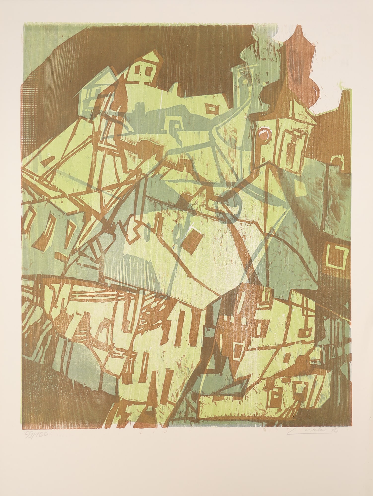 Linde Waber* (born 1940 in Zwettl): Linde Waber* (born 1940 in Zwettl) City view, 1976 color woodcut/paper 53 x 43,7 cm signed L Waber, dated 76 numbered 59/100 SCHÄTZPREIS / ESTIMATE °€ 8