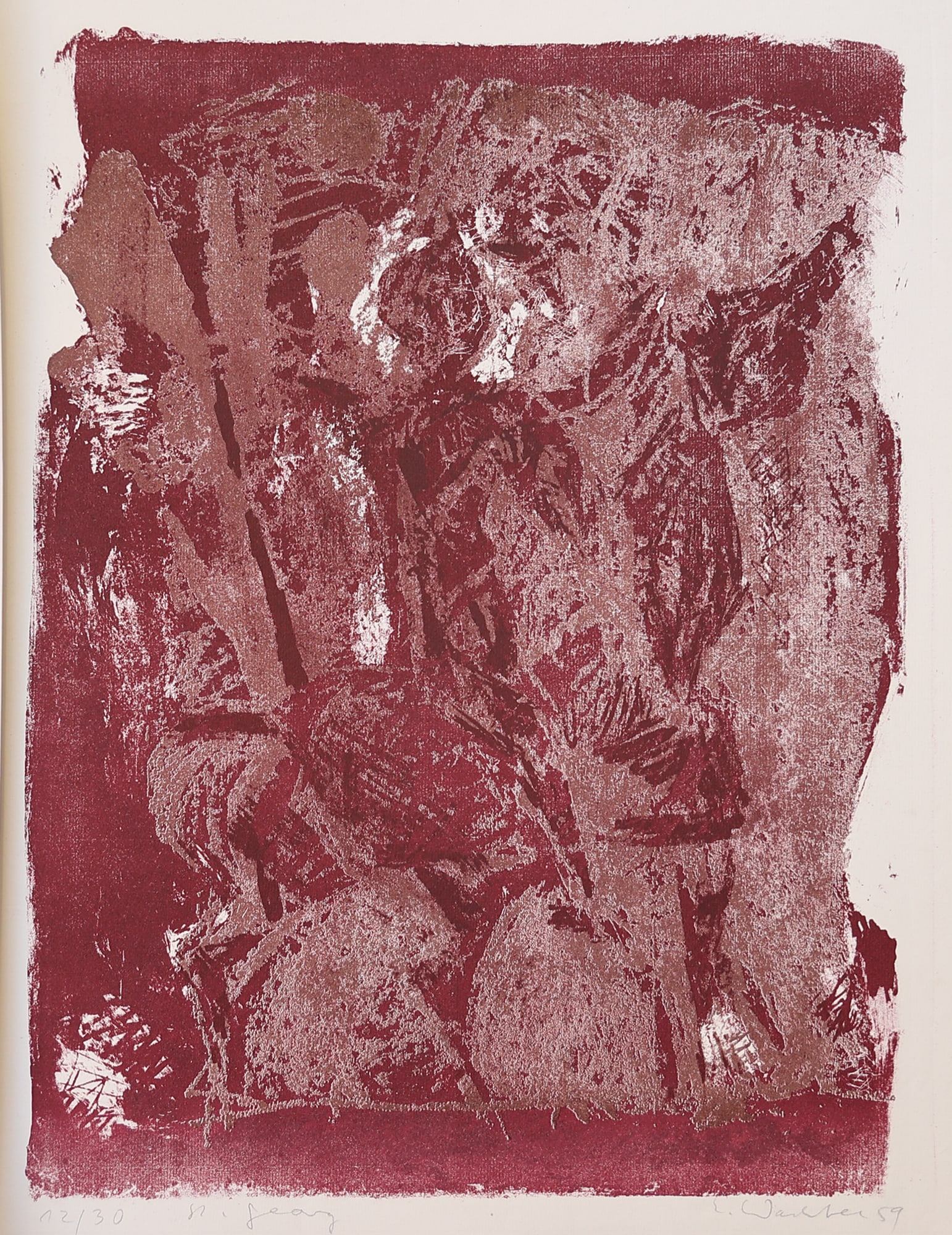 Emil Wachter* (Neuburgweier 1921 - 2012 Karlsruhe): Emil Wachter* (Neuburgweier 1921 - 2012 Karlsruhe) Composition, 1959 color lithograph/paper 46,8 x 35,5 cm signed E. Wachter, dated 59 numbered 12/30 SCHÄTZPREIS /