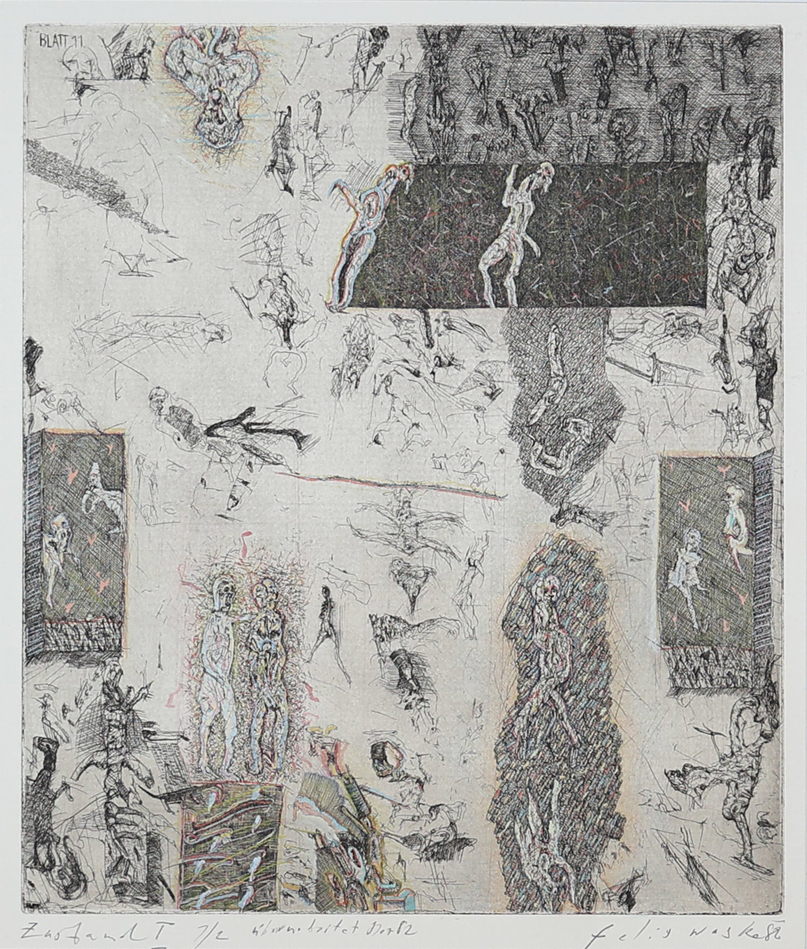 Felix Waske* (born 1942 in Vienna): Felix Waske* (born 1942 in Vienna) Sheet 11, 1982 etching/paper 29,8 x 25 cm signed Felix Waske, dated 82 numbered 1/2, inscribed in the plate Blatt 11 SCHÄTZPREIS