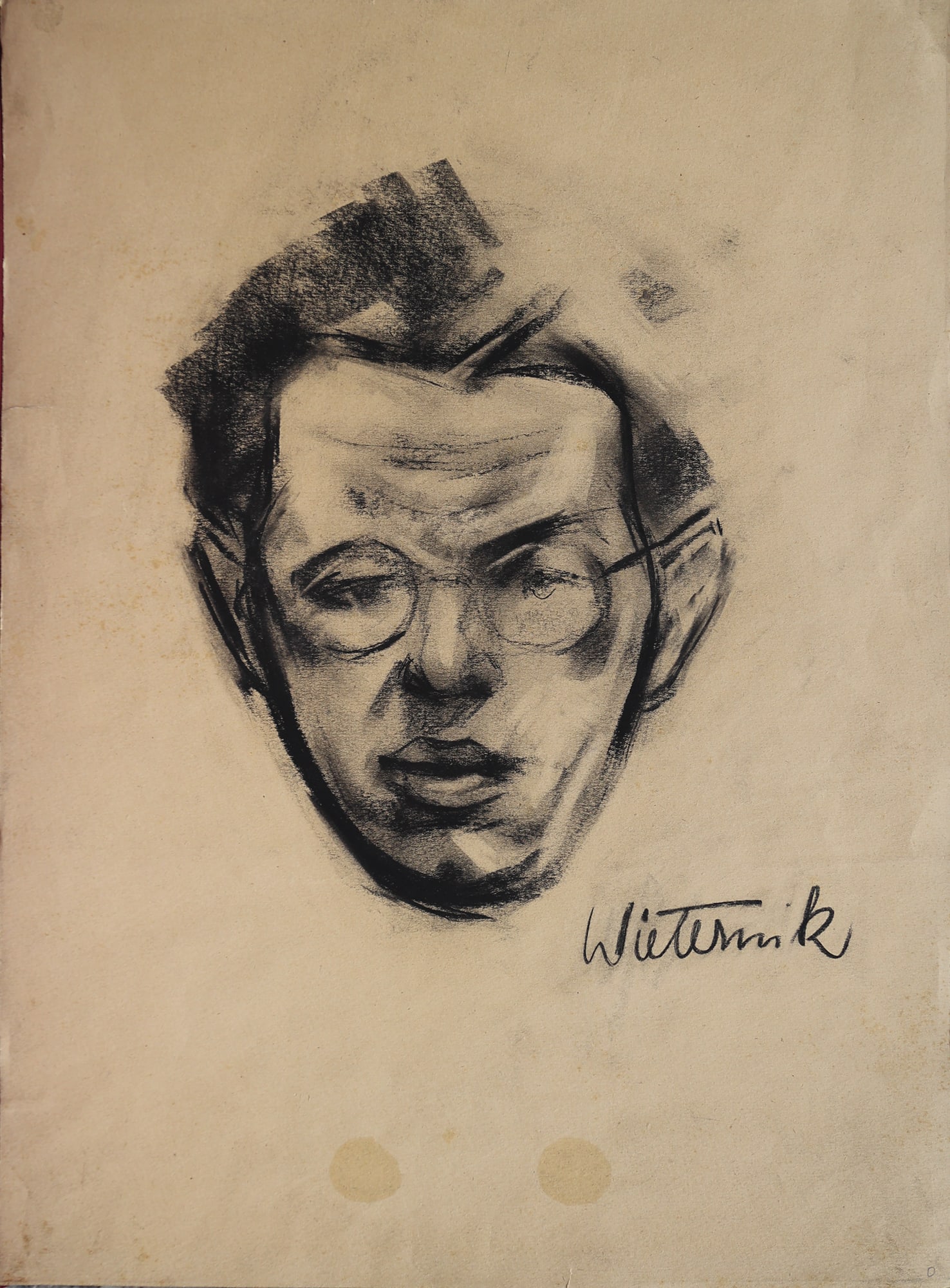 Peppino Wieternik* (Vienna 1919 - 1979): Peppino Wieternik* (Vienna 1919 - 1979) Portrait of Viktor Matejka charcoal/paper 50,4 x 37,5 cm signed Wieternik verso personal confirmation by Viktor Matejka of the identity of the sitter and dated