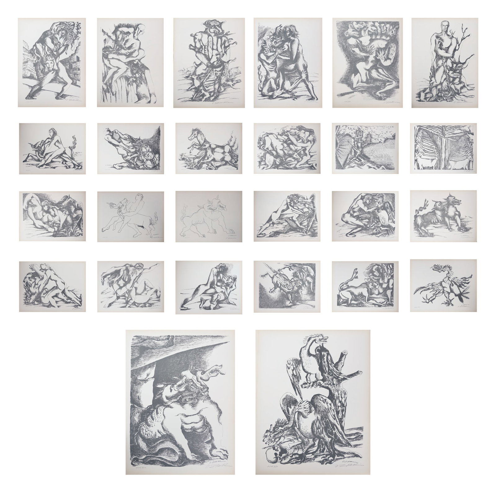 Ossip Zadkine* (Belarus 1888 - 1967 Paris): Ossip Zadkine* (Belarus 1888 - 1967 Paris) Works of Hercules portfolio of 28 lithographs accompanied by Europides, Hercules, from the translation by J. A. Hartung lithograph/paper 69 x 52,8 cm signed