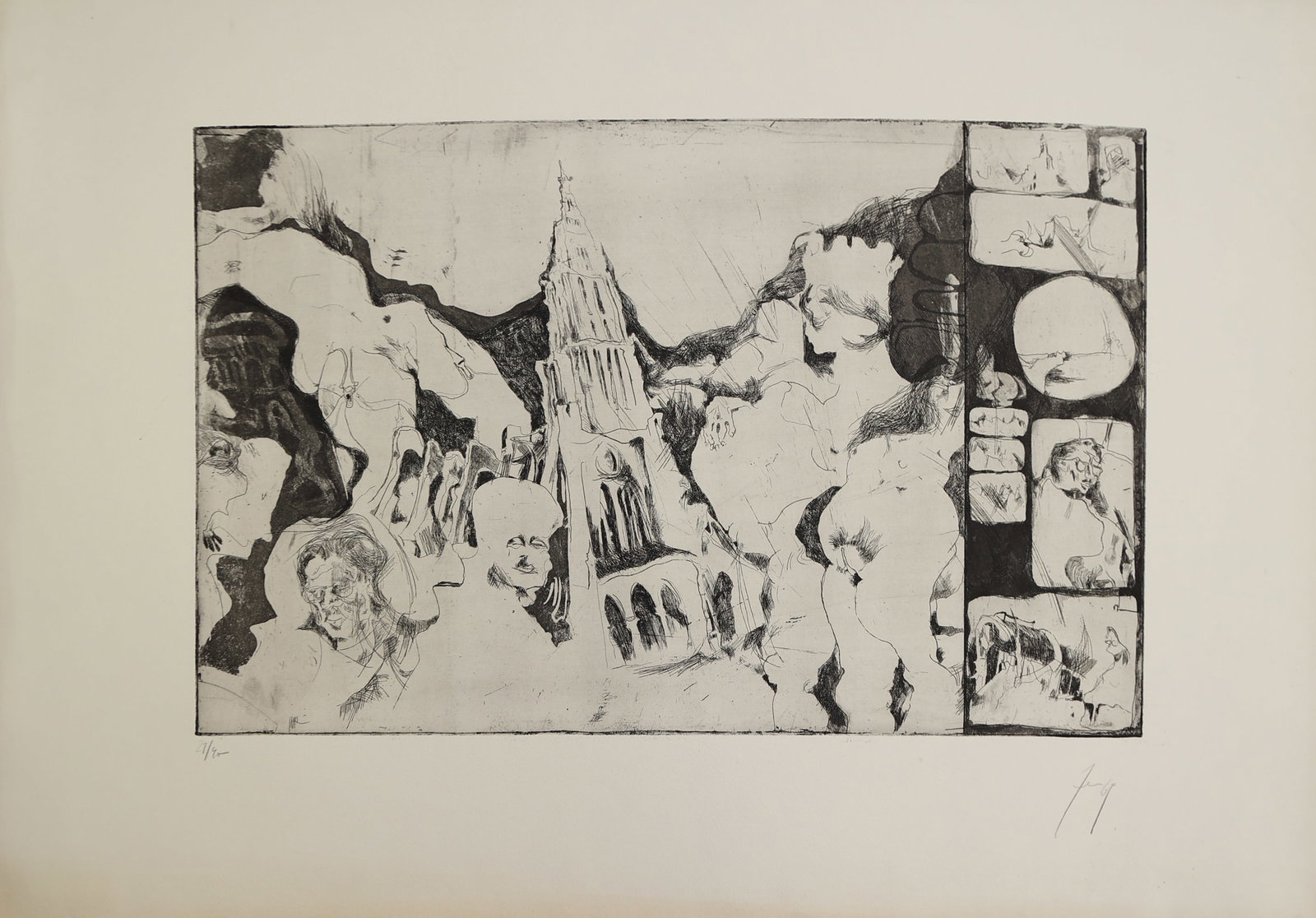 Herwig Zens* (Himberg 1943 - 2019 Vienna): Herwig Zens* (Himberg 1943 - 2019 Vienna) Ulm, 1969 etching/paper 34,5 x 54 cm signed Zensm dated 69 numbered 21/40 listes in catalgue raisonné Herwig Zens, 2007, nr. 48