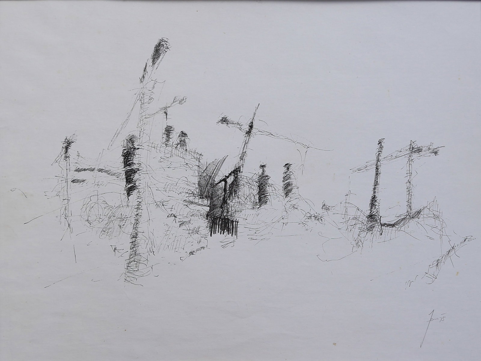 Herwig Zens* (Himberg 1943 - 2019 Vienna): Herwig Zens* (Himberg 1943 - 2019 Vienna) Construction site, 1975 indian ink/paper 24 x 32,5 cm signed Zens, dated 75 SCHÄTZPREIS / ESTIMATE °€ 200 - 400