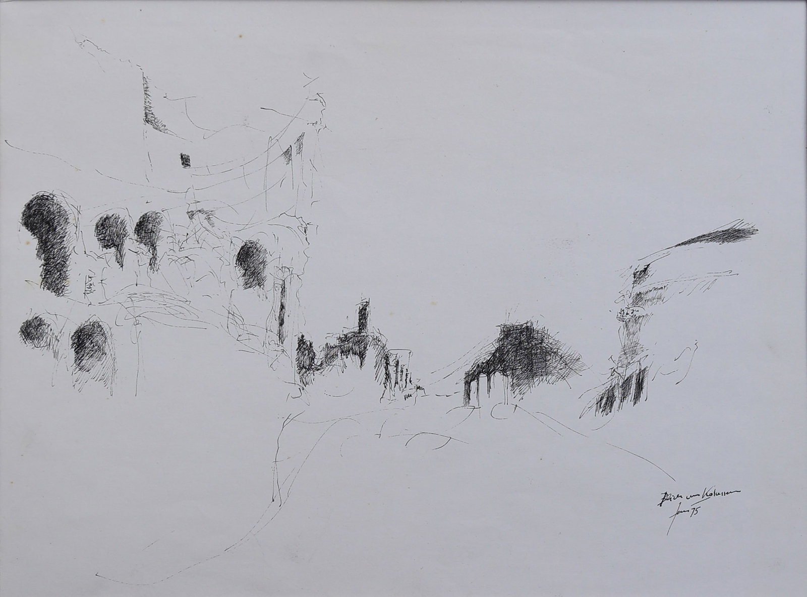 Herwig Zens* (Himberg 1943 - 2019 Vienna): Herwig Zens* (Himberg 1943 - 2019 Vienna) View of Colosseum, 1975 indian ink/paper 24 x 32,5 cm signed Zens, dated 75 inscribed Blick von Kolosseum SCHÄTZPREIS / E