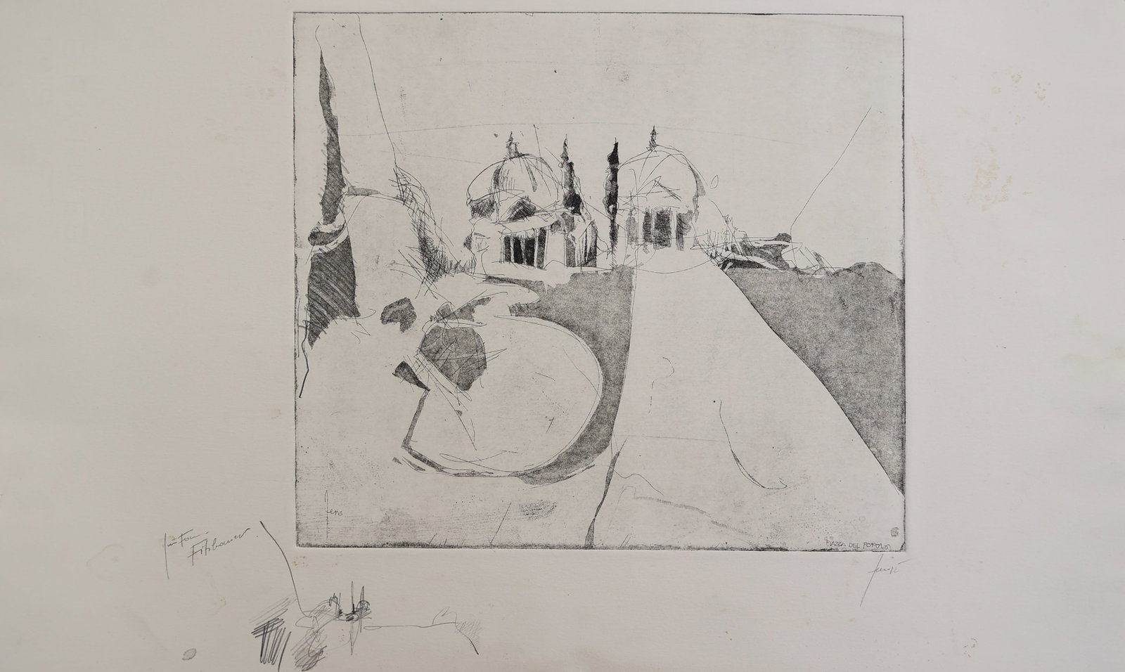 Herwig Zens* (Himberg 1943 - 2019 Vienna): Herwig Zens* (Himberg 1943 - 2019 Vienna) Piazza del Popolo, 1982 etching/paper 24,5 x 27 cm signed Zens, dated 82 signed and inscribed in the plate Zens Piazza del Popolo listed in catalogue rais