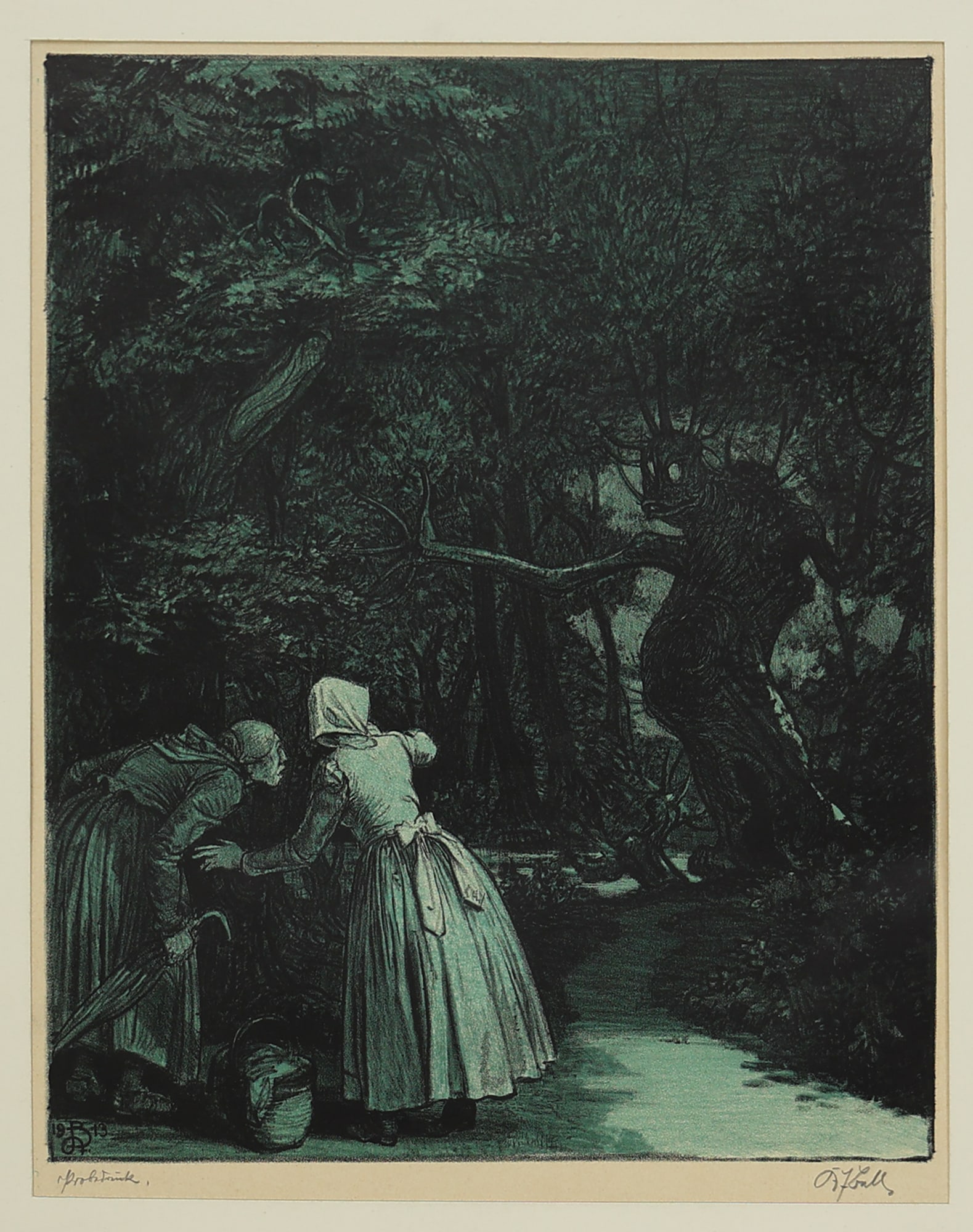 Karl Friedrich Bell* (Vienna 1877 - 1958 Vienna): Karl Friedrich Bell* (Vienna 1877 - 1958 Vienna) The farm ghost, 1913 lithograph/paper 32,3 x 26,5 cm signed K F Bell, inscribed Probedruck monogrammed and dated in the plate B 1913