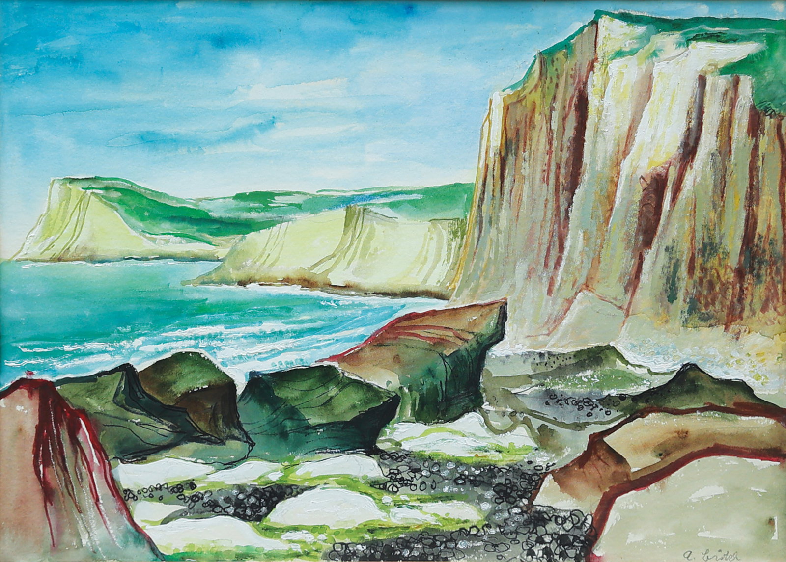 albert Birkle* (Berlin 1900 - 1986 Salzburg): Albert Birkle* (Berlin 1900 - 1986 Salzburg) Rocky beach watercolor/paper 34 x 48 cm signed A. Birkle SCHÄTZPREIS / ESTIMATE € 800 - 1600 STARTPREIS / STARTI