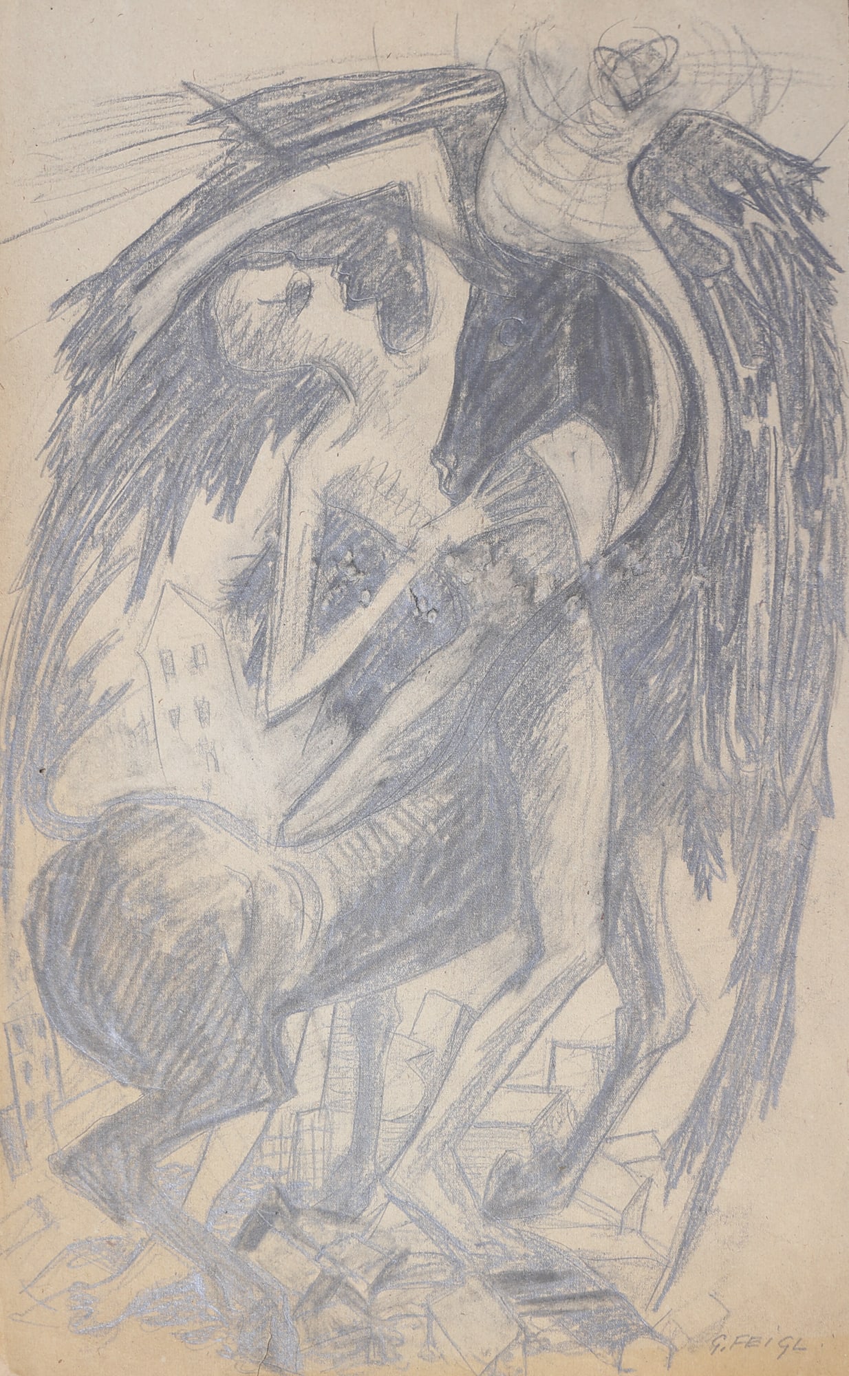 Margarete Johanna Feigl-Zellner* (Gmunden 1900 - 1994 unknown): Margarete Johanna Feigl-Zellner* (Gmunden 1900 - 1994 unknown) Man with pegasus pencil/paper 45 x 29,5 cm signed G. Feigl SCHÄTZPREIS / ESTIMATE °€ 150 - 30