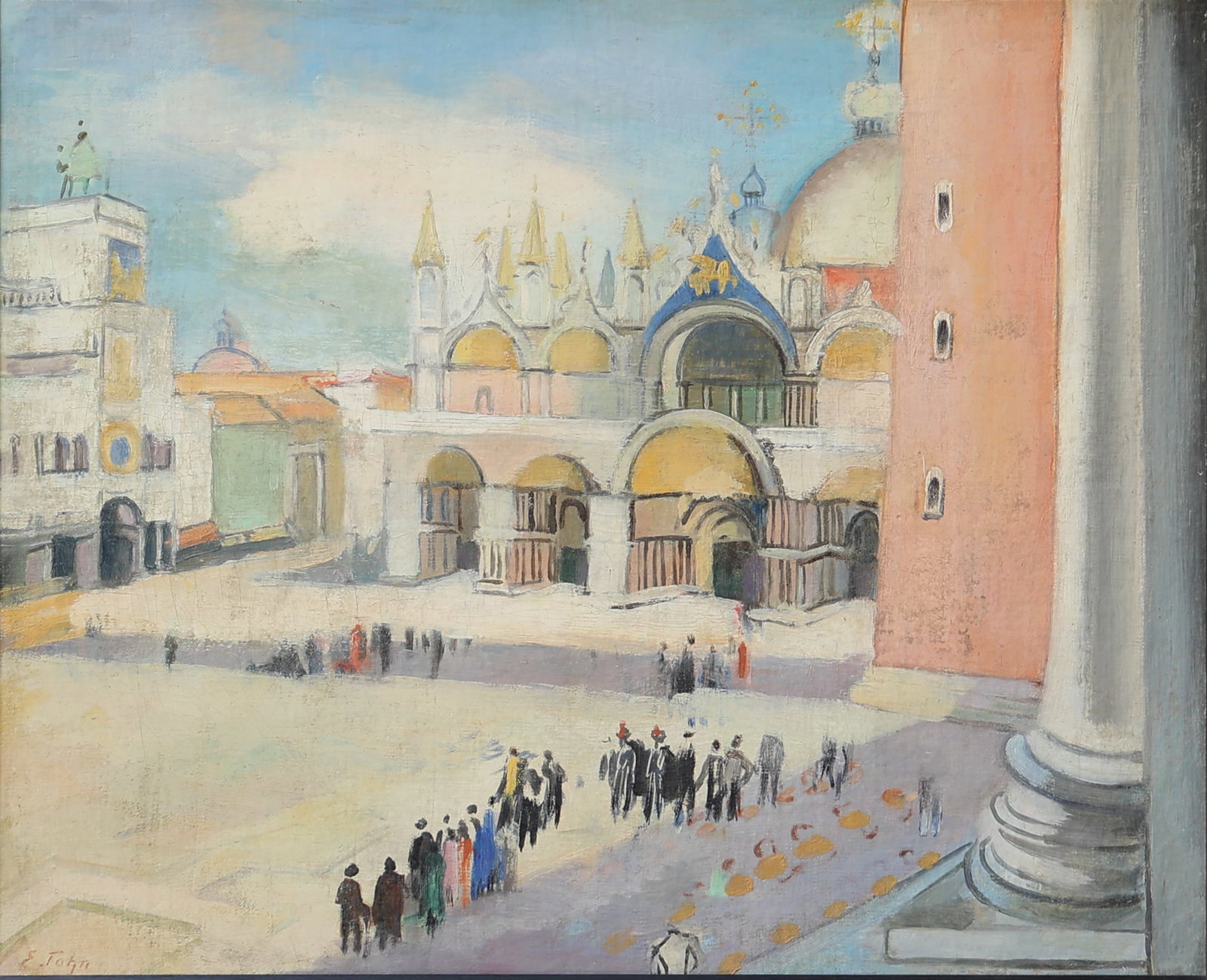 Emanuel Fohn* (Klagenfurt 1881 - 1966 Bozen): Emanuel Fohn* (Klagenfurt 1881 - 1966 Bozen) Piazza San Marco oil/cardboard 45 x 56 cm signed E. Fohn Illustrated in the exhibition catalogue Emanuel Fohn, 2010, pp. 18–19