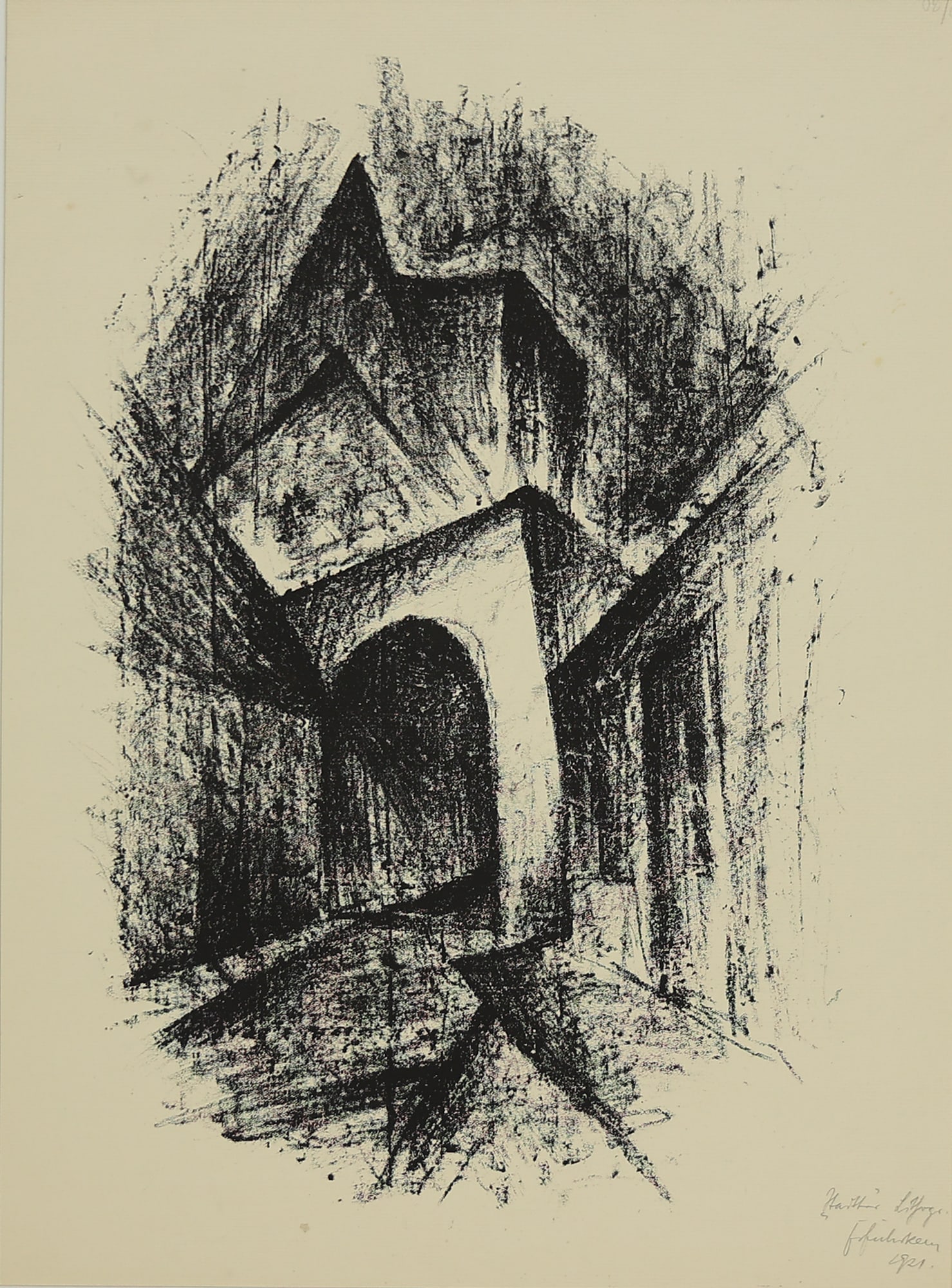 Frizt Fuhrken (Nadorst, Oldenburg 1894 - 1943 Hesdin): Frizt Fuhrken (Nadorst, Oldenburg 1894 - 1943 Hesdin) Arcade, 1921 lithograph/paper 45,5 x 35,6 cm signed Fr Fuhrken, dated 1921 inscribed Handdruck Lithogr., numbered 20/30