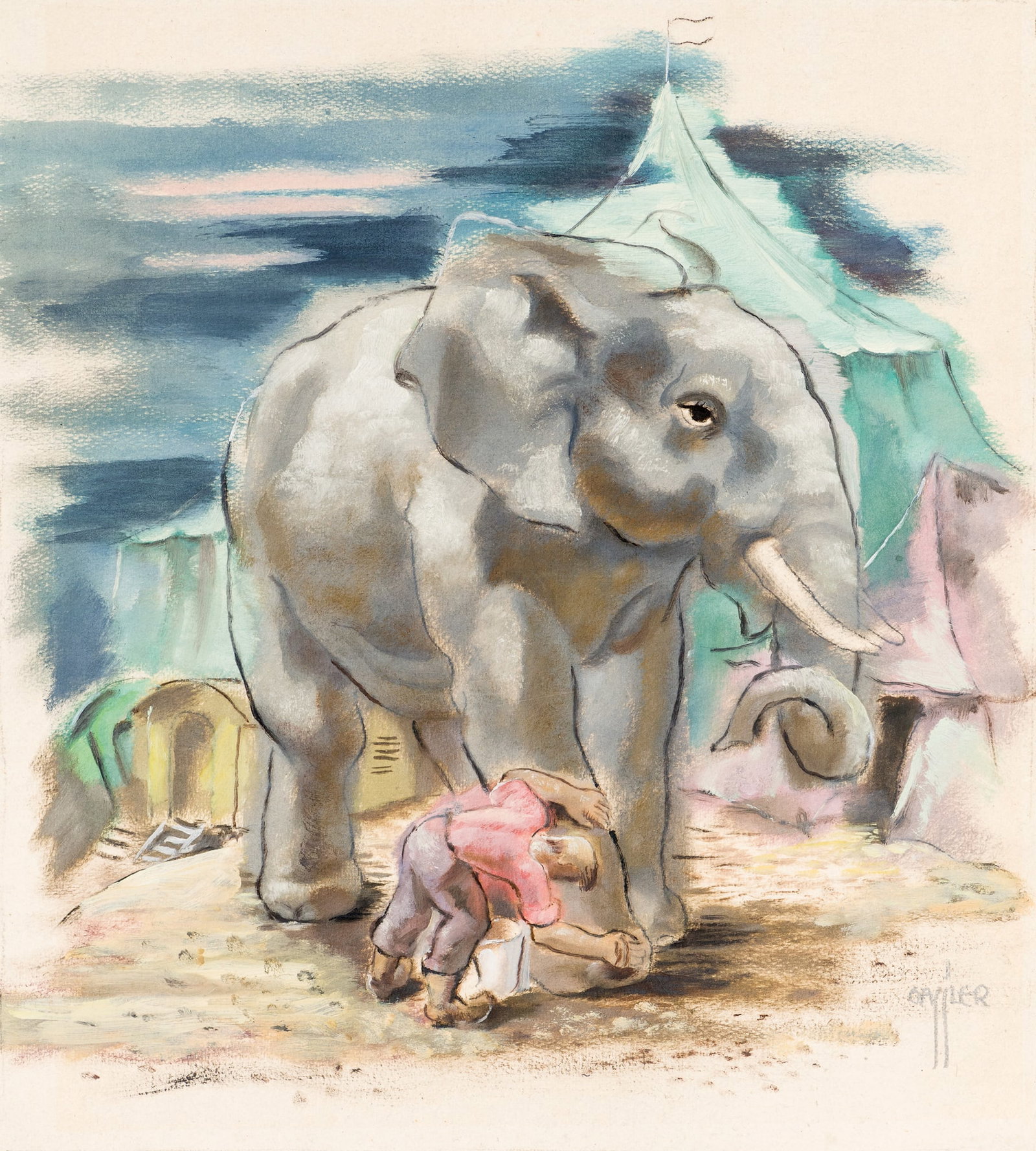 Josef Gassler* (Austerlitz 1893 - 1978 Vienna): Josef Gassler* (Austerlitz 1893 - 1978 Vienna) Circus elephant, around 1925 oil/canvas 55 x 50,5 cm signed Gassler SCHÄTZPREIS / ESTIMATE °€ 400 - 600 S