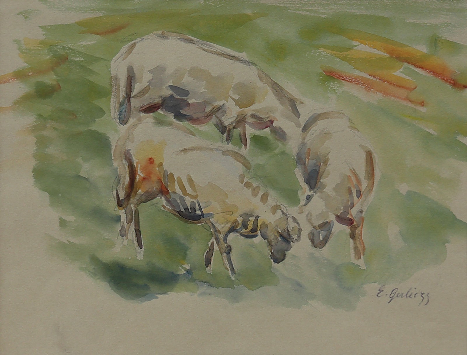 Emil von Gerliczy (Wolfsbüchel 1871 - 1924 Zurich): Emil von Gerliczy (Wolfsbüchel 1871 - 1924 Zurich) Cattle watercolor/paper 24 x 31 cm signed E. Gerliczy SCHÄTZPREIS / ESTIMATE € 100 - 200 STARTPREIS /