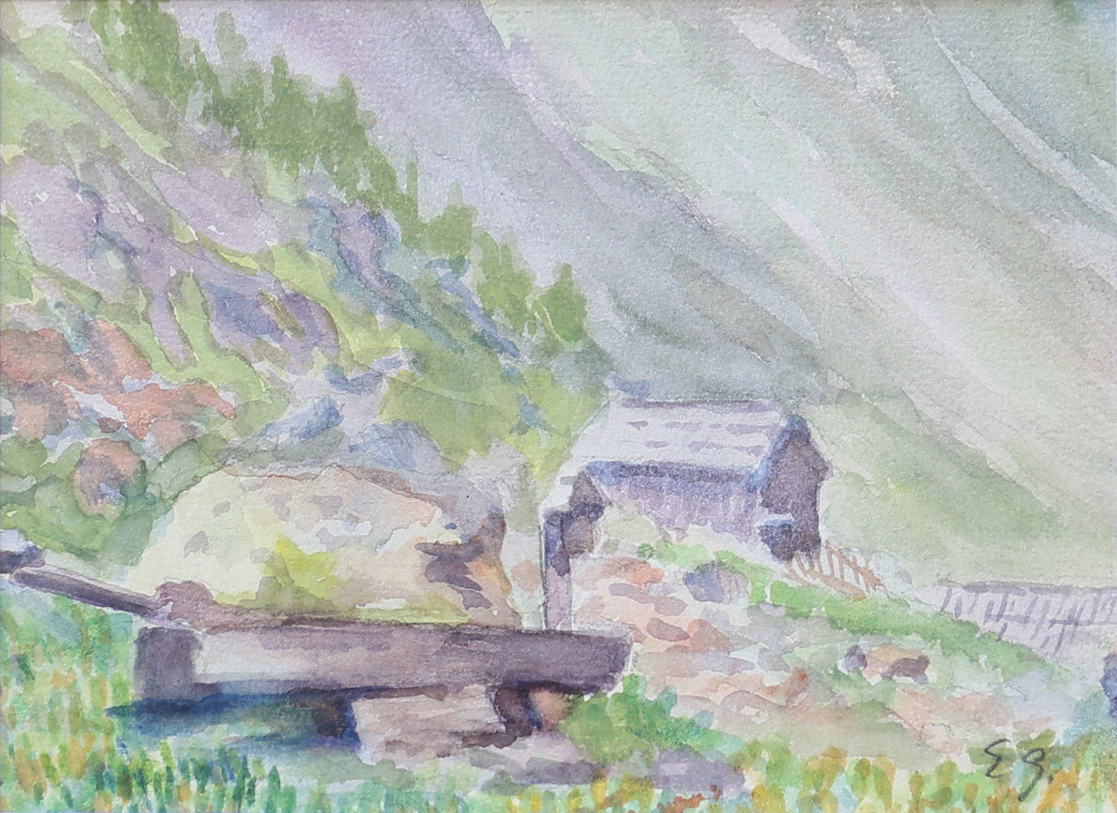 Emil von Gerliczy (Wolfsbüchel 1871 - 1924 Zurich): Emil von Gerliczy (Wolfsbüchel 1871 - 1924 Zurich) Alpine cottage watercolor/paper 13 x 17,5 cm monogrammed Eg. SCHÄTZPREIS / ESTIMATE € 20 - 40 STARTPR