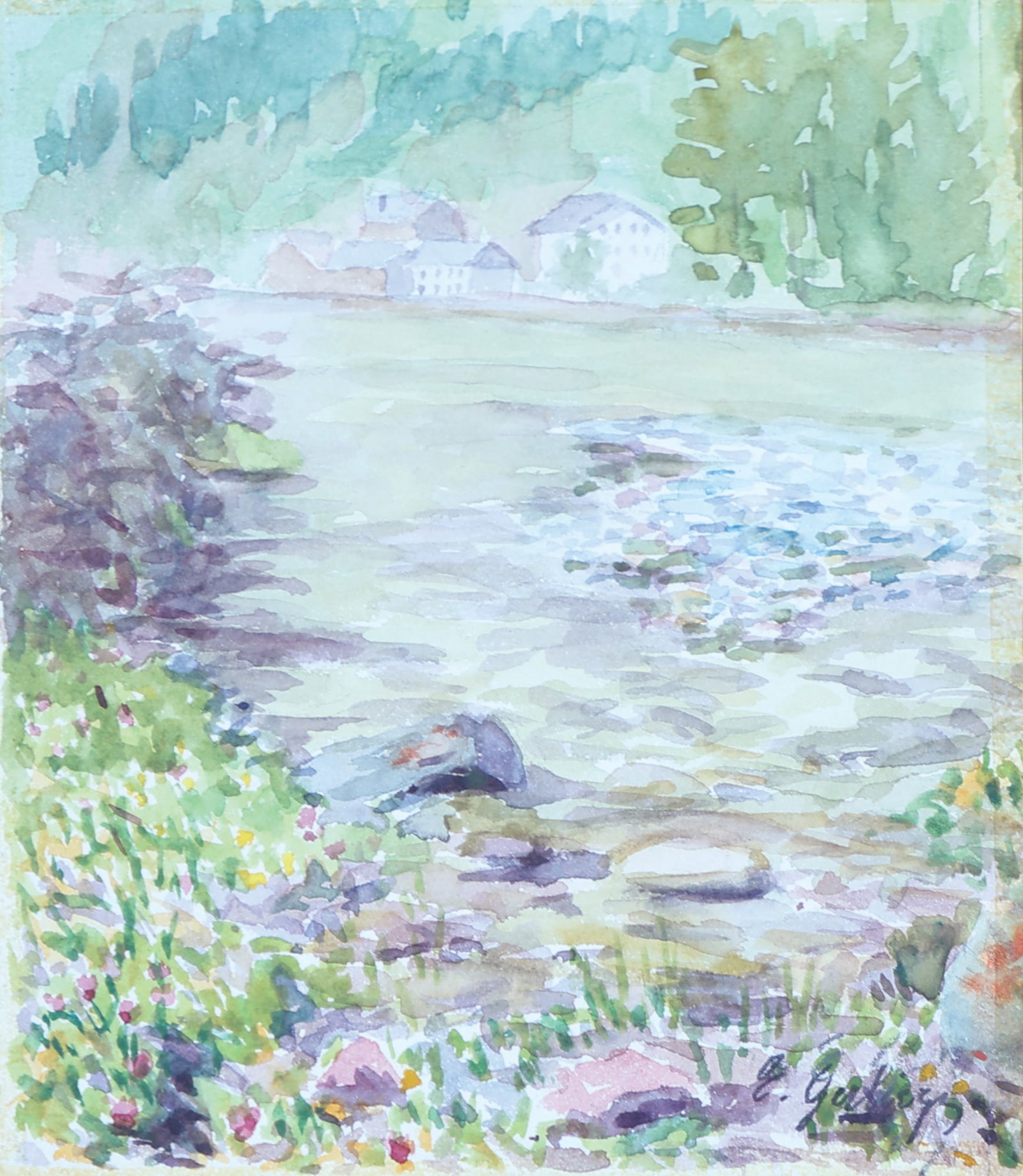 Emil von Gerliczy (Wolfsbüchel 1871 - 1924 Zurich): Emil von Gerliczy (Wolfsbüchel 1871 - 1924 Zurich) River watercolor/paper 17,5 x 15 cm signed E. Gerliczy SCHÄTZPREIS / ESTIMATE € 20 - 40 STARTPREIS /