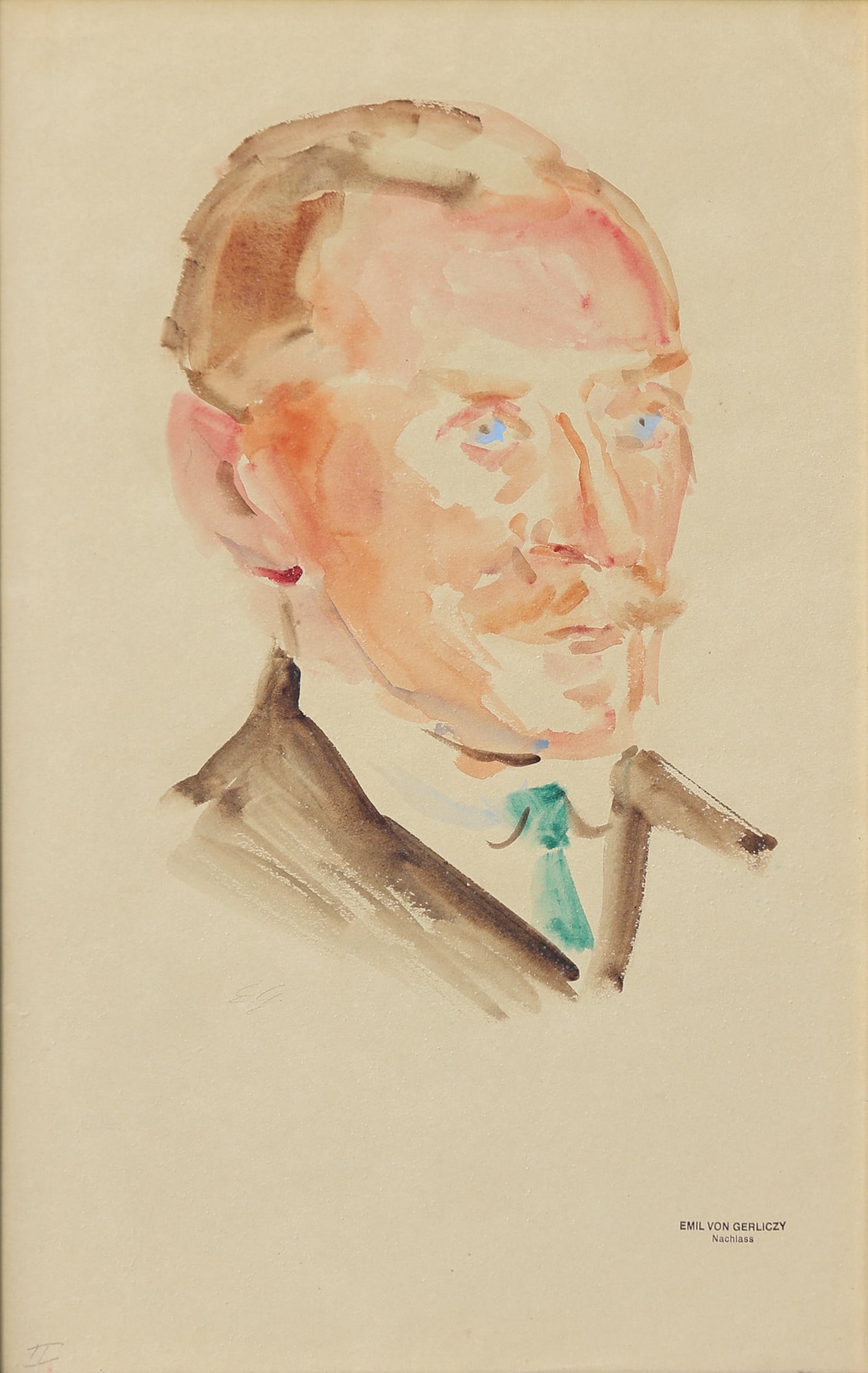 Emil von Gerliczy (Wolfsbüchel 1871 - 1924 Zurich): Emil von Gerliczy (Wolfsbüchel 1871 - 1924 Zurich) Male portrait watercolor/paper 57 x 37 cm estate stamp Emil von Gerliczy SCHÄTZPREIS / ESTIMATE € 100 - 2