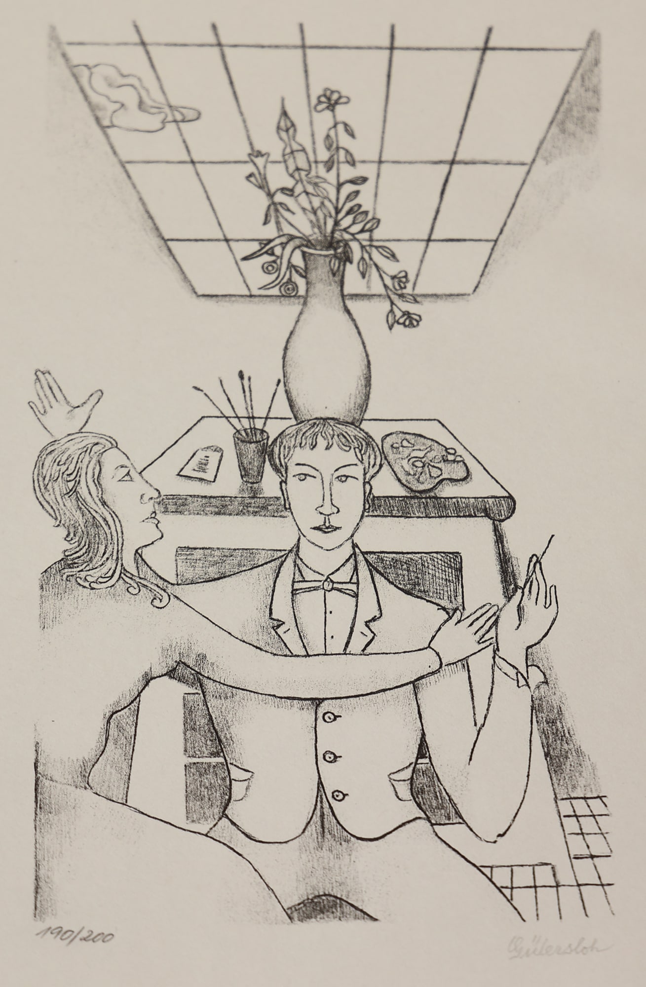 Albert Paris Gütersloh* (Vienna 1887 - 1973 Baden): Albert Paris Gütersloh* (Vienna 1887 - 1973 Baden) The painter lithography/paper 24 x 14 cm signed Gütersloch, numbered 190/200 SCHÄTZPREIS / ESTIMATE €