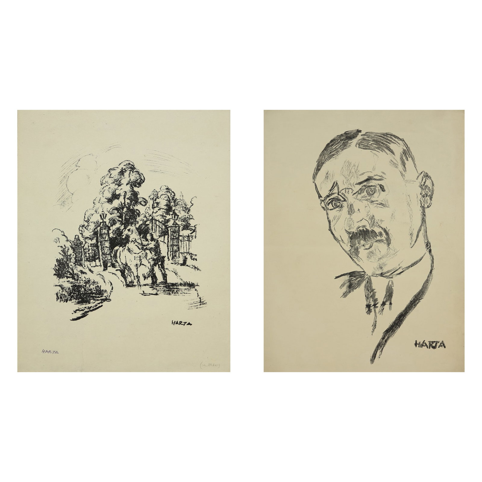 Felix Albrecht Harta* (Budapest 1884 - 1967 Salzburg): Felix Albrecht Harta* (Budapest 1884 - 1967 Salzburg) Bundle of 2 lithographs 1| Stefan Zweig lithograph/paper 46,7 x 33,7 cm signed in the plate Harta 2| In the park lithograph/pape