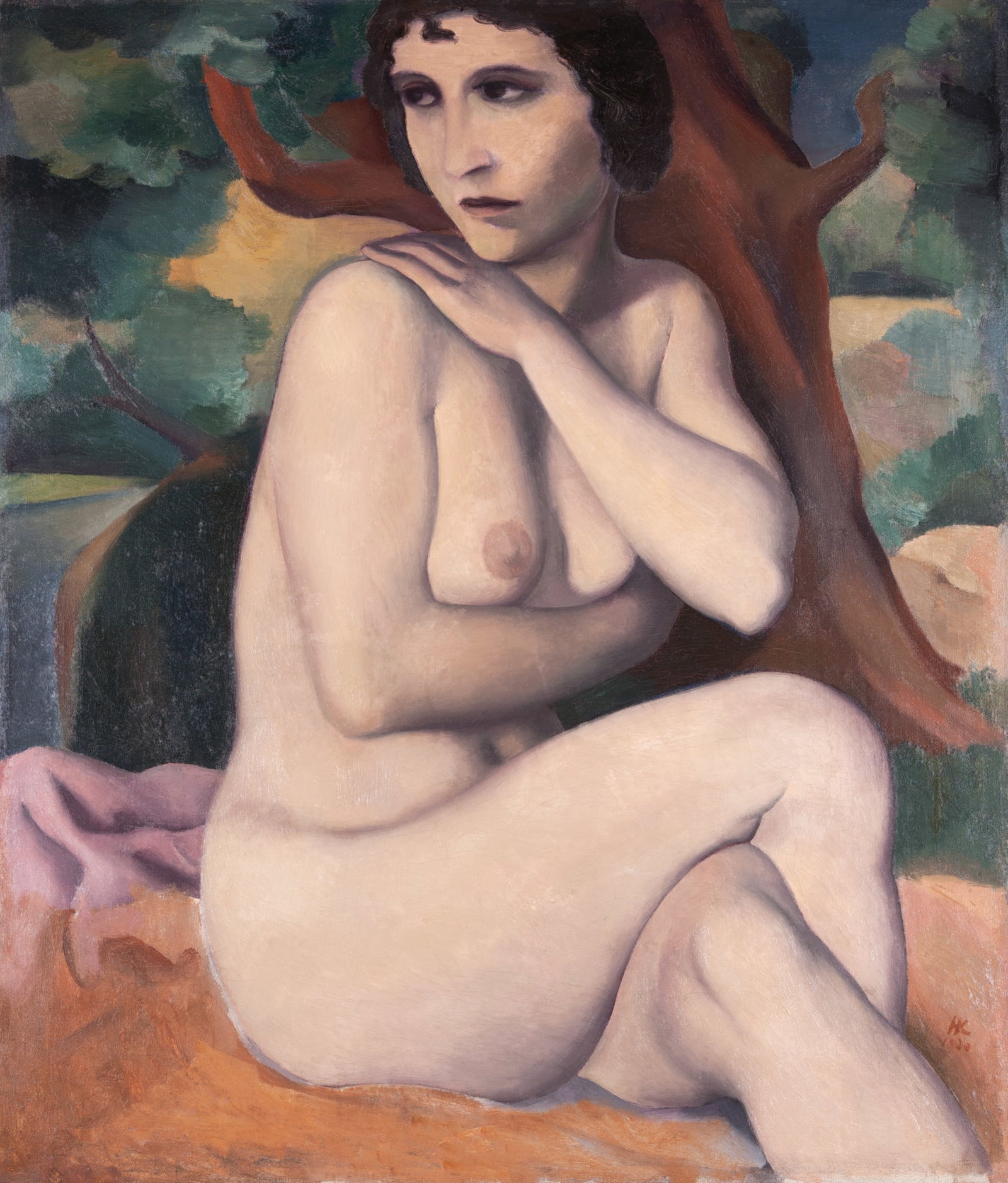 Karl Hauk* (Klosterneuburg 1898 - 1974 Vienna): Karl Hauk* (Klosterneuburg 1898 - 1974 Vienna) Sitting nude, 1930 oil/canvas 91 x 78 cm monogrammed HK, dated 30 SCHÄTZPREIS / ESTIMATE € 6000 - 10000 STARTP