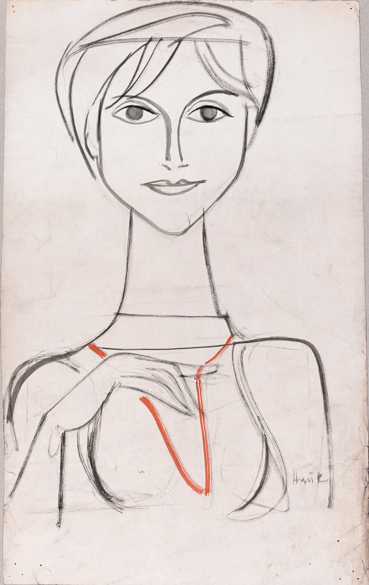 Karl Hauk* (Klosterneuburg 1898 - 1974 Vienna): Karl Hauk* (Klosterneuburg 1898 - 1974 Vienna) The red necklace watercolor/paper 57,2 x 35,1 cm signed Hauk depicted in Karl Hauk 2016, p. 198 SCHÄTZPREIS / ESTIMA