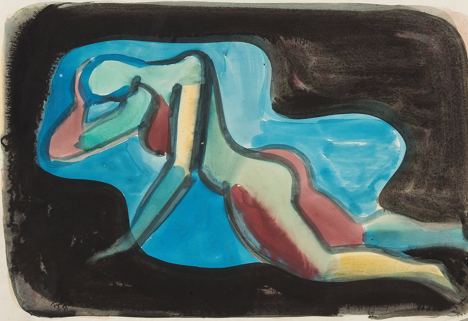 Karl Hauk* (Klosterneuburg 1898 - 1974 Vienna): Karl Hauk* (Klosterneuburg 1898 - 1974 Vienna) Nude with head in hand watercolor/paper 29,5 x 41,8 cm verso Sketch of a swimming pool SCHÄTZPREIS / ESTIMATE °S