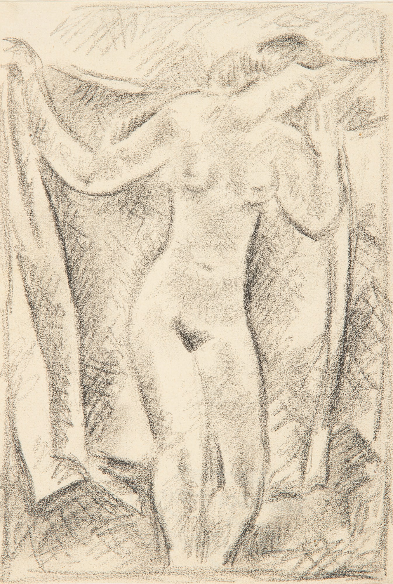 Karl Hauk* (Klosterneuburg 1898 - 1974 Vienna): Karl Hauk* (Klosterneuburg 1898 - 1974 Vienna) Nude with drapery pencil/paper 16,5 x 11 cm verso estate stamp of Theodor Alescha SCHÄTZPREIS / ESTIMATE °€ 4