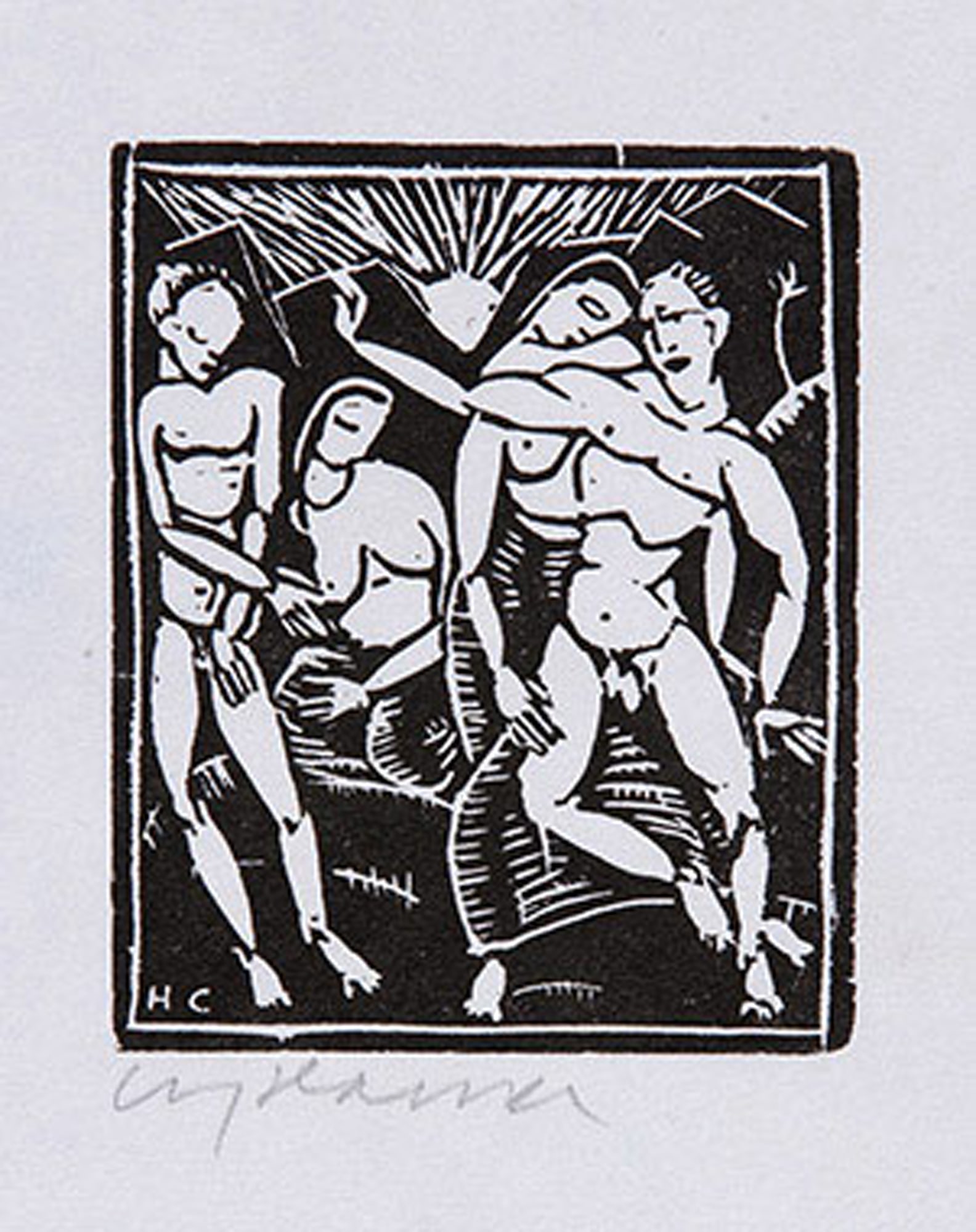 Carry Hauser* (Vienna 1895 - 1985 Rekawinkel): Carry Hauser* (Vienna 1895 - 1985 Rekawinkel) Group, 1918 woodcut/paper 10,2 x 8,3 cm signed Carry Hauser, monogrammed HC depicted in Carry Hauser 2018, p. 20, N° 52