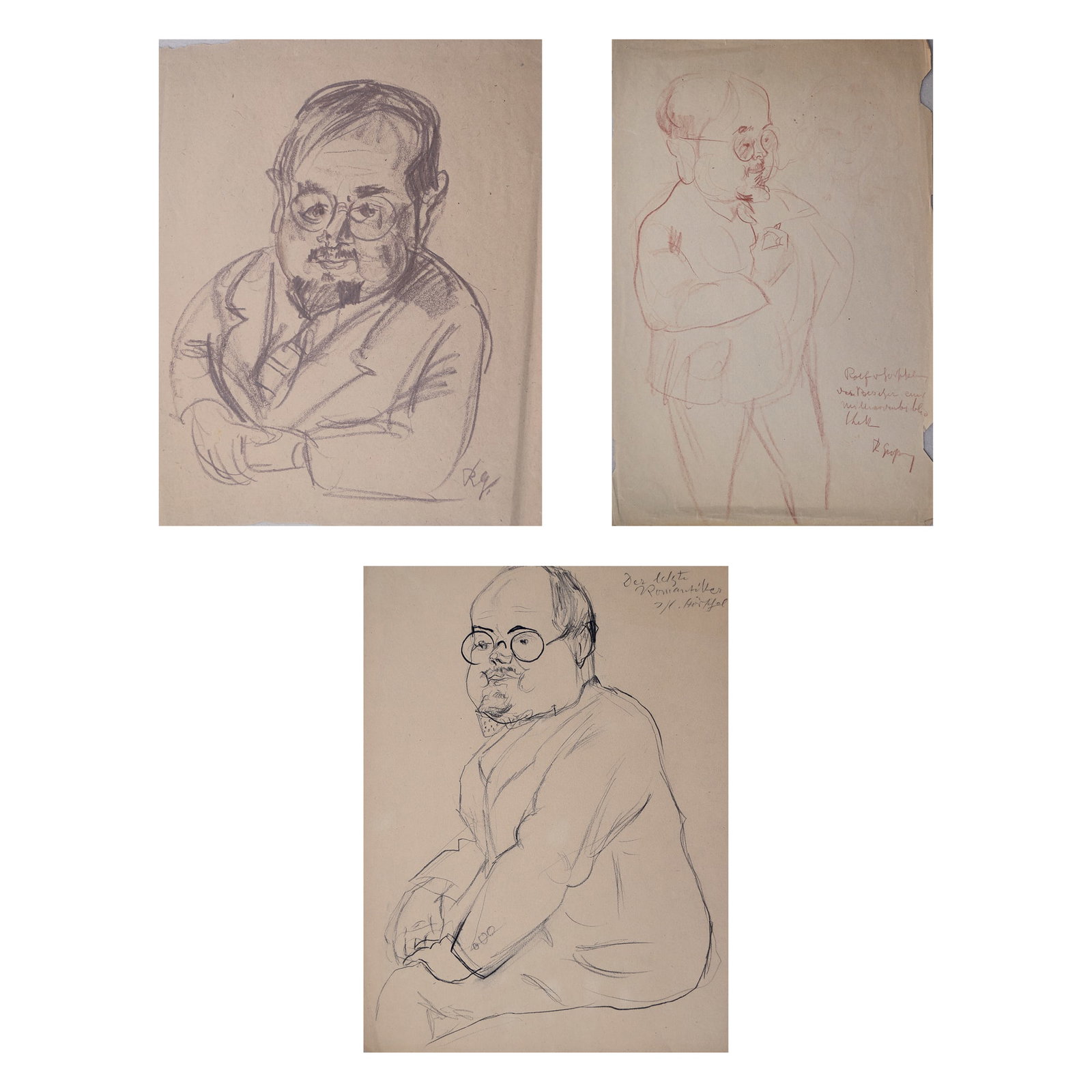 Rolf Erik von Hoerschelmann (Dorpat 1885 - 1947 Feldafing): Rolf Erik von Hoerschelmann (Dorpat 1885 - 1947 Feldafing) Bundle of 3 drawings of Rudolf Grossmann 1| The last romantic pencil/paper 31,5 x 23,8 cm signed Hörschel, inscribed Der letzte Rom