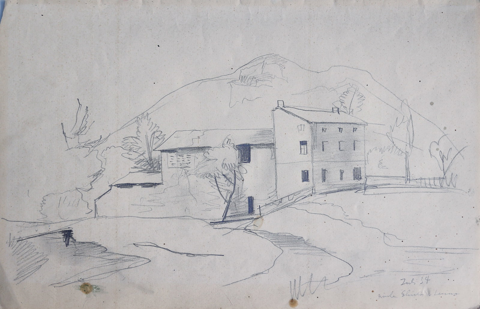 Karl Hofer (Karlsruhe 1878 - 1955 Berlin): Karl Hofer (Karlsruhe 1878 - 1955 Berlin) Between Ghirla and Luino, 1934 pencil/paper 30 x 46,5 cm dated Juli 34 SCHÄTZPREIS / ESTIMATE € 700 - 1400 STARTPRE