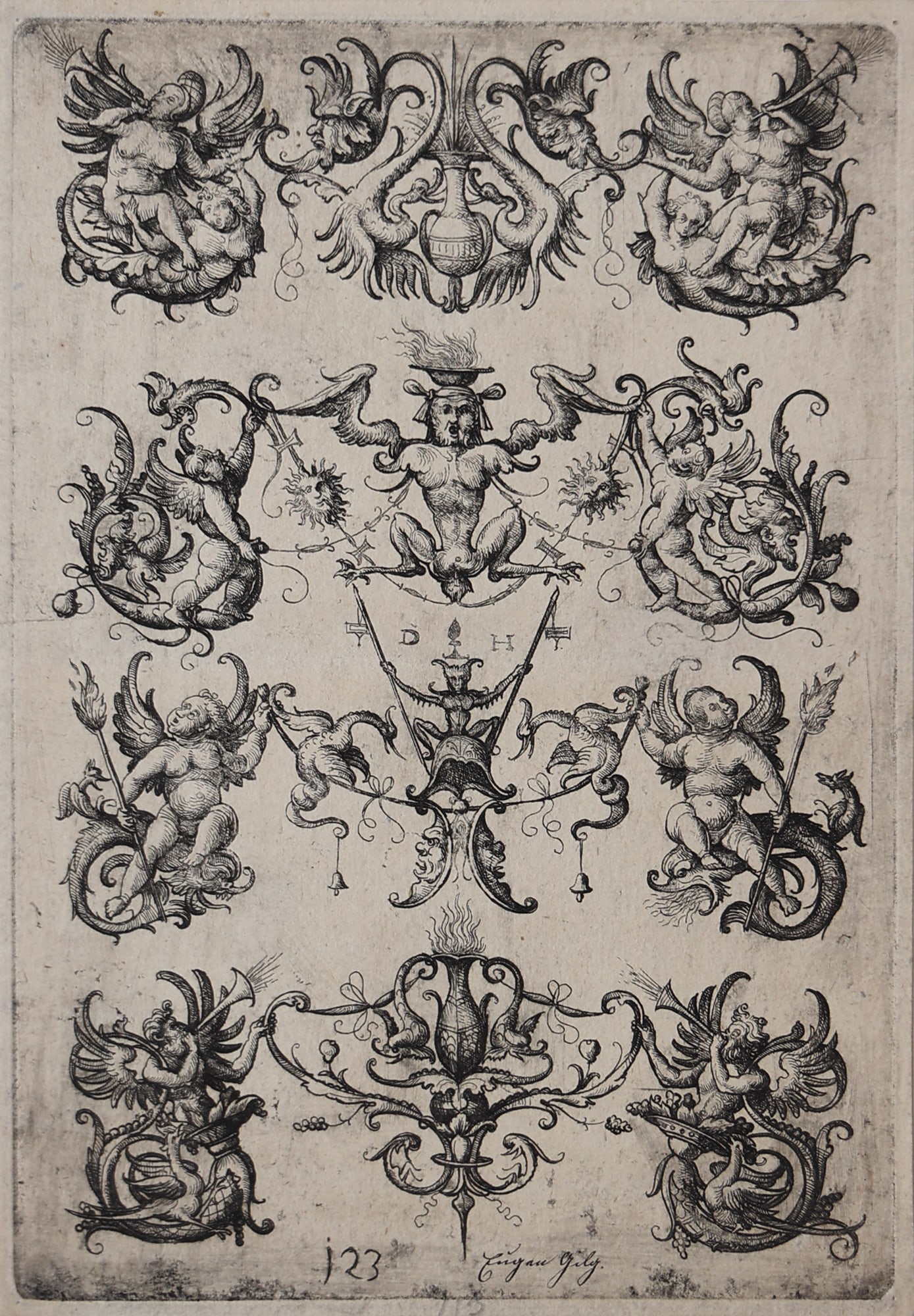 Daniel Hopfer (Kaufbeuren 1471 - 1536 Augsburg): Daniel Hopfer (Kaufbeuren 1471 - 1536 Augsburg) Art from the roses etching/paper 22,5 x 16 cm monogrammed in the plate DH SCHÄTZPREIS / ESTIMATE € 100 - 200