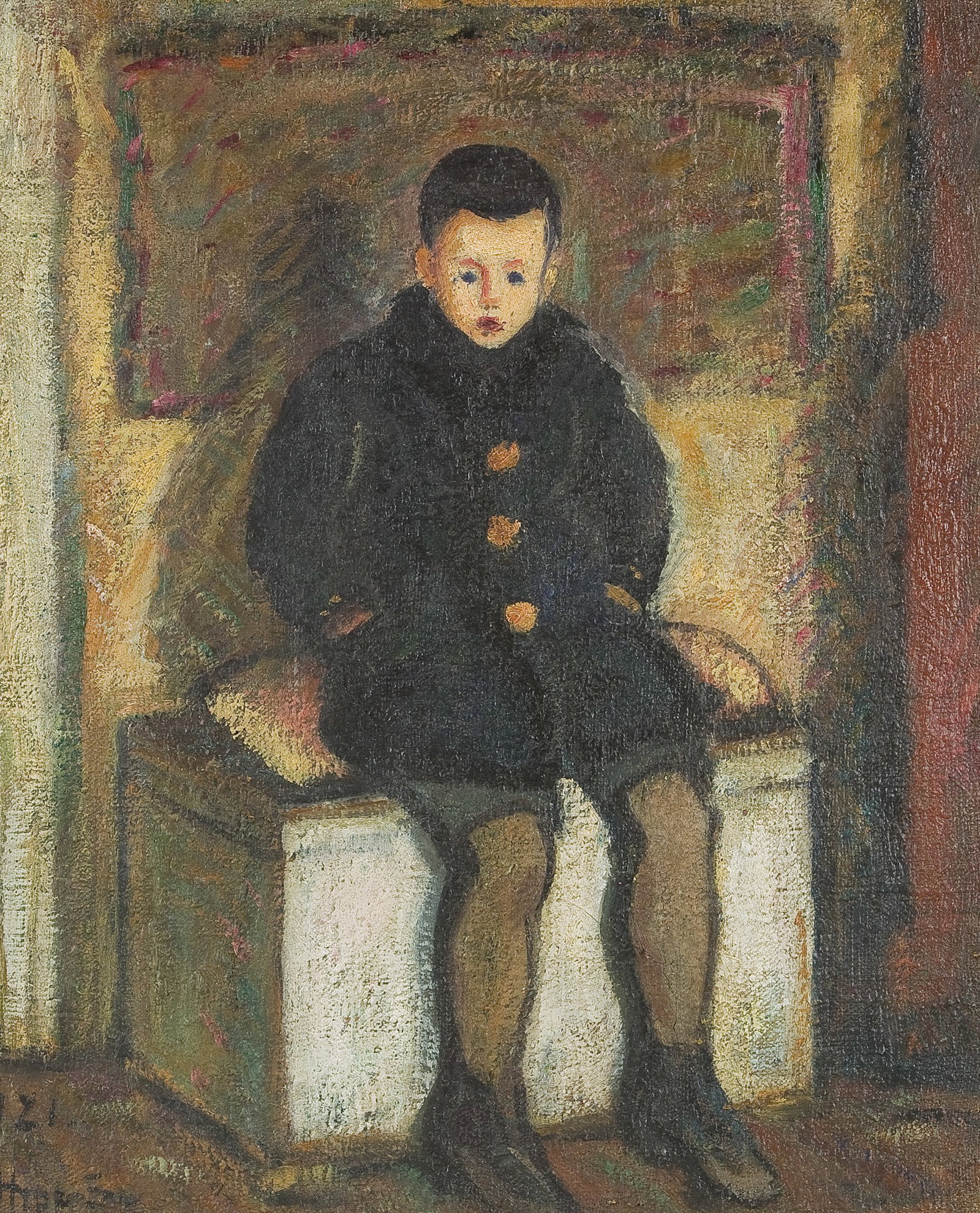 Ernö Hrabeczky (1894 - 1953): Ernö Hrabeczky (1894 - 1953) Sitting boy, 1921 oil/canvas 61 x 51 cm signed Hrabéczy, dated 921 SCHÄTZPREIS / ESTIMATE °€ 250 - 500 STARTPREIS