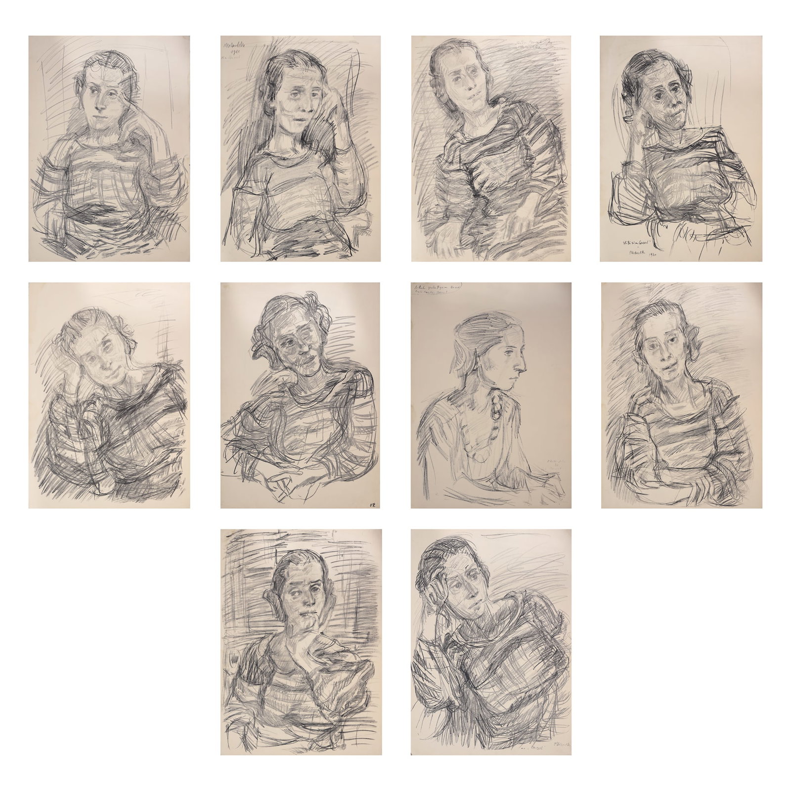 Oskar Kokoschka* (Pöchlarn 1886 - 1980 Montreux): Oskar Kokoschka* (Pöchlarn 1886 - 1980 Montreux) Variations on a Theme, 1921 Bundle of 10 photoytpes photoytpe/paper 70 x 50 cm verso numbered, partly inscribed, dated and monogrammed <