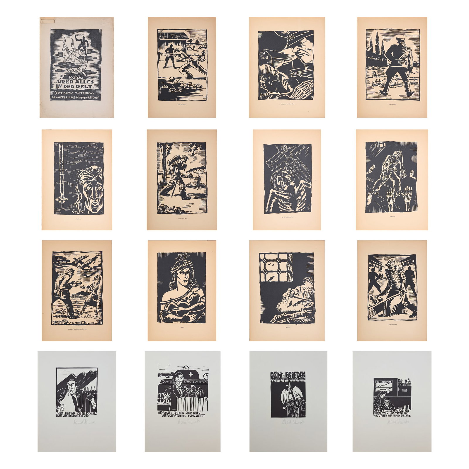 Nador Korá-Korber (Romania 1897 - 1953): Nador Korá-Korber (Romania 1897 - 1953) About everything in the world 12 linocuts/paper 36,5 x 26 cm The folder bears the number 52 and a handwritten signature. Accmpaniment: Thomas Schu