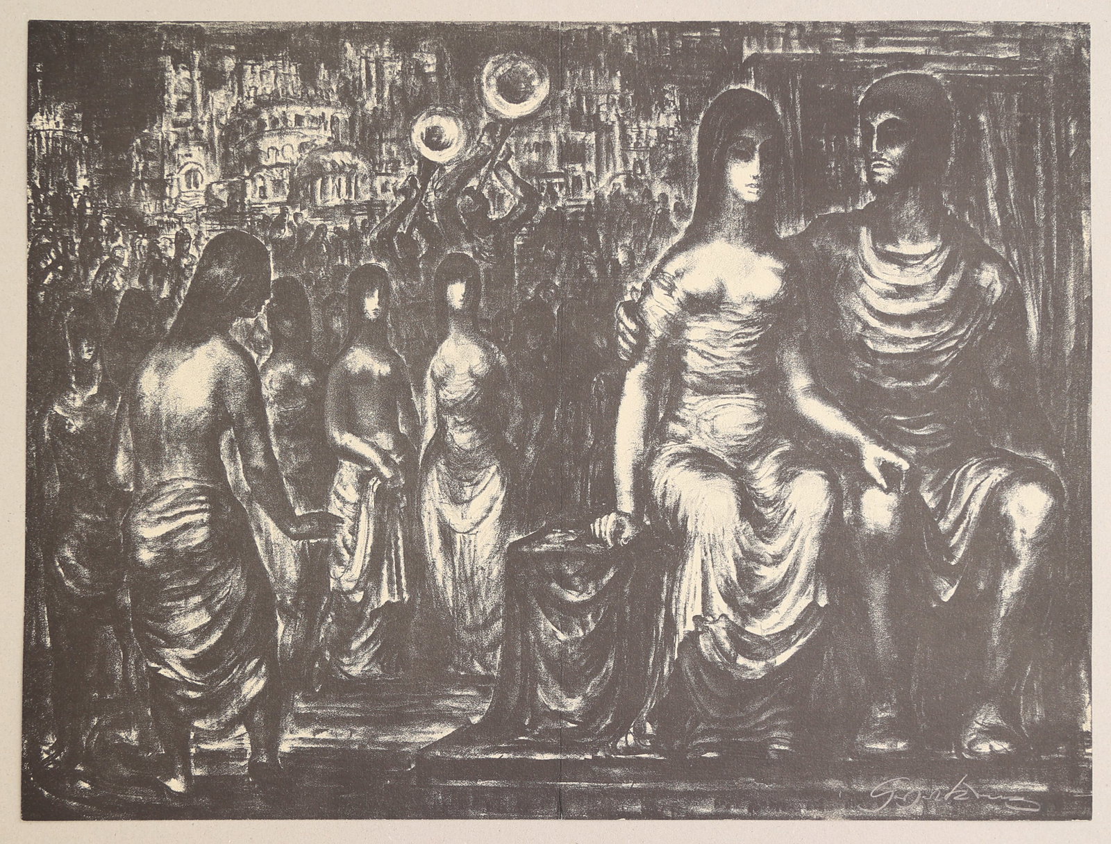 Gerhart Kraaz* (Berlin 1909 - 1971 Frankfurt am Main): Gerhart Kraaz* (Berlin 1909 - 1971 Frankfurt am Main) Cantucum Canticorum lithograph/paper 47 x 62,5 cm signed Gerhart Kraaz Accompaniment: 3 lithographs from pages of a book 47 x 62,5