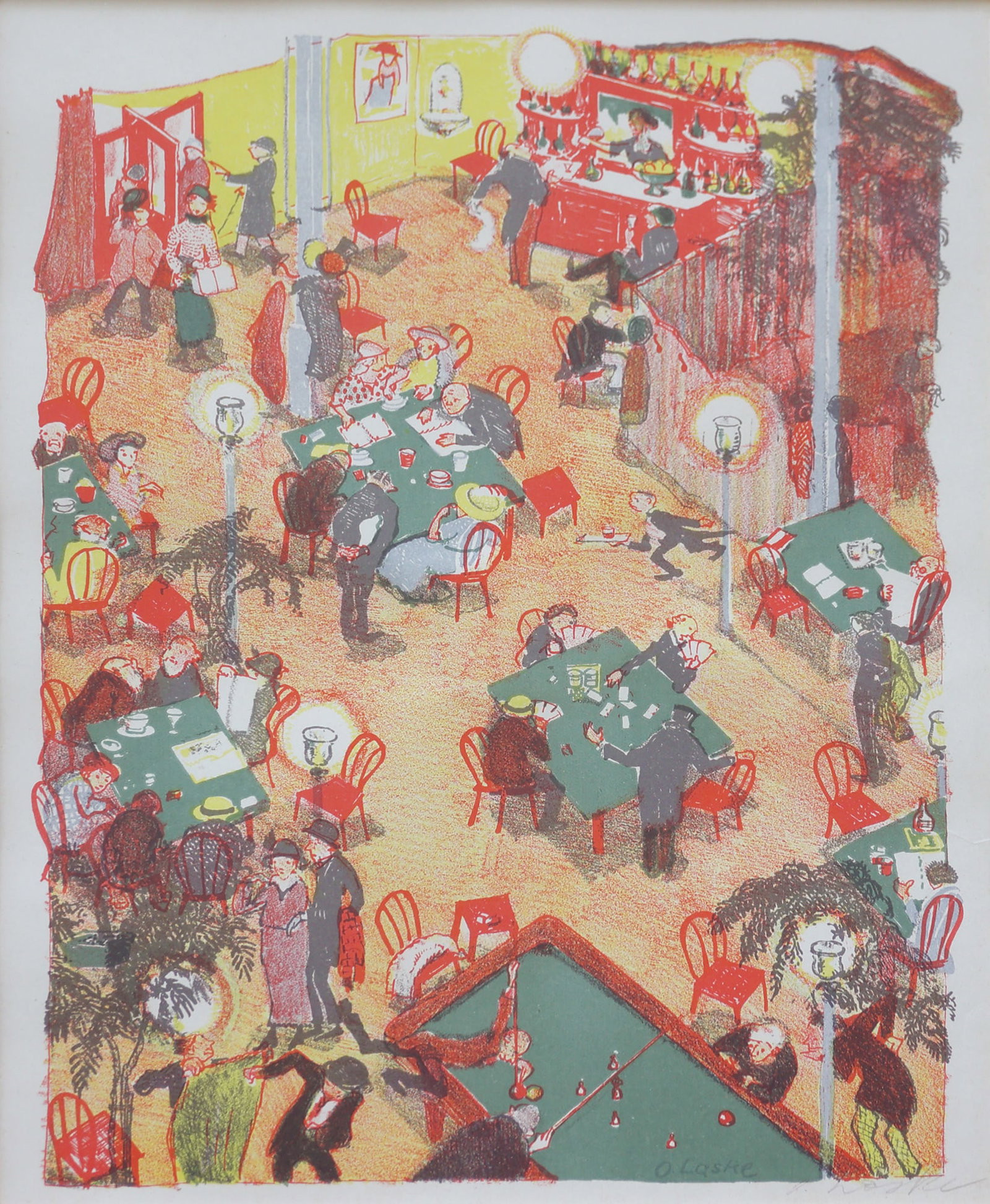 Oskar Laske (Chernivtsi 1874 - 1951 Vienna): Oskar Laske (Chernivtsi 1874 - 1951 Vienna) Café color lithograph/paper 26,8 x 20,1 cm signed O. Laske SCHÄTZPREIS / ESTIMATE °€ 200 - 400 STARTPRE