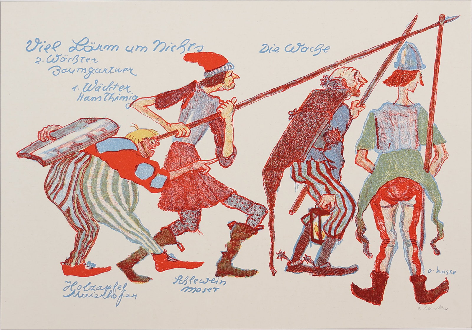 Oskar Laske (Chernivtsi 1874 - 1951 Vienna): Oskar Laske (Chernivtsi 1874 - 1951 Vienna) Much ado about nothing lithograph/paper 30 x 40 cm signed O. Laske signed und inscribed in the plate O. Laske Viel Lärm um nichts