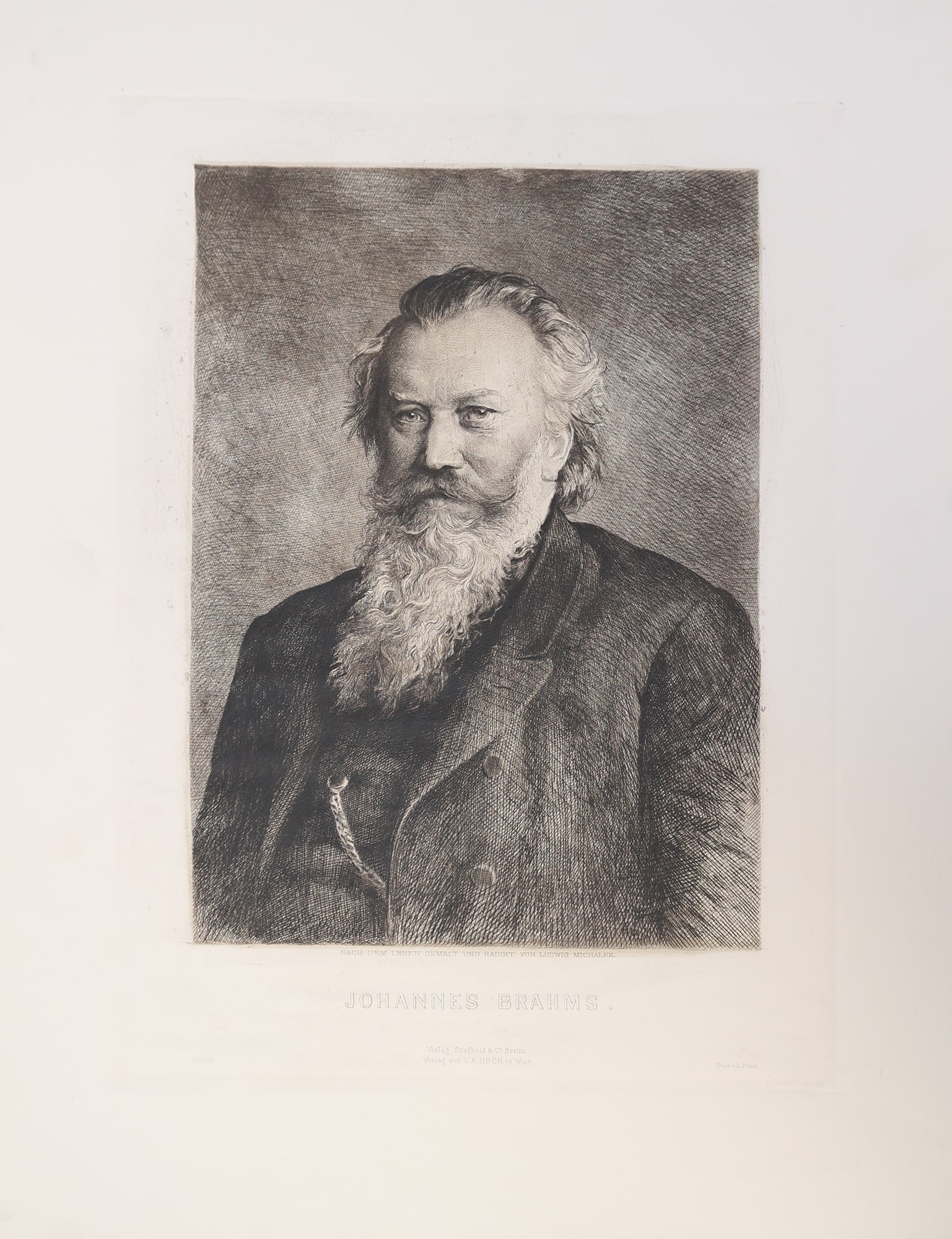 Ludwig Michalek (Temeswar 1859 - 1942 Vienna): Ludwig Michalek (Temeswar 1859 - 1942 Vienna) Johannes Brahms etching/paper 46 x 33 cm inscribed in the plate Nach dem Leben gemalt und radiert von Ludwig Michalek SCHÄTZPREIS / ESTIMATE