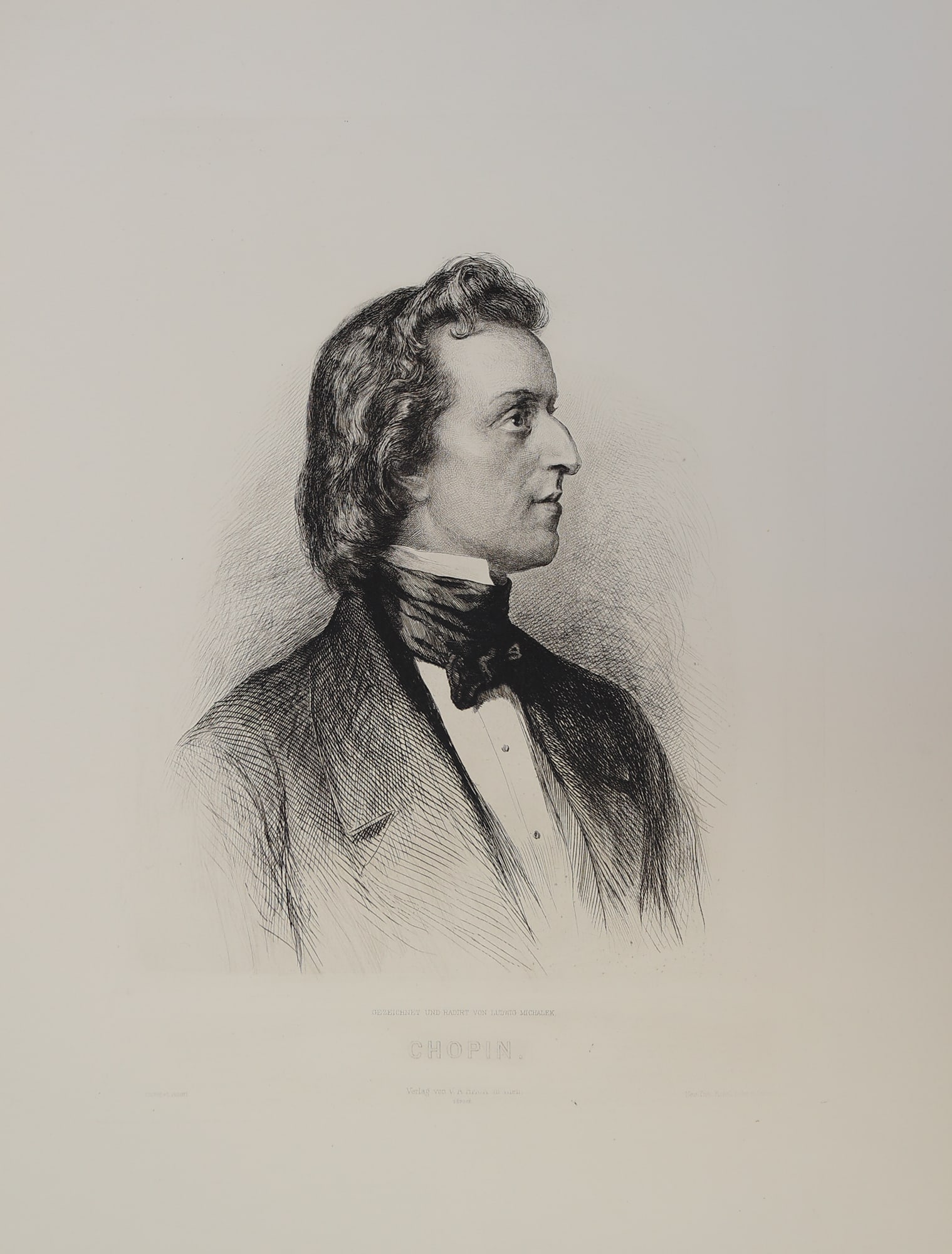 Ludwig Michalek (Temeswar 1859 - 1942 Vienna): Ludwig Michalek (Temeswar 1859 - 1942 Vienna) Frédéric Chopin etching/paper 46 x 33 cm inscribed in the plate Gezeichnet und radiert von Ludwig Michalek SCHÄTZPREIS / ESTIMATE