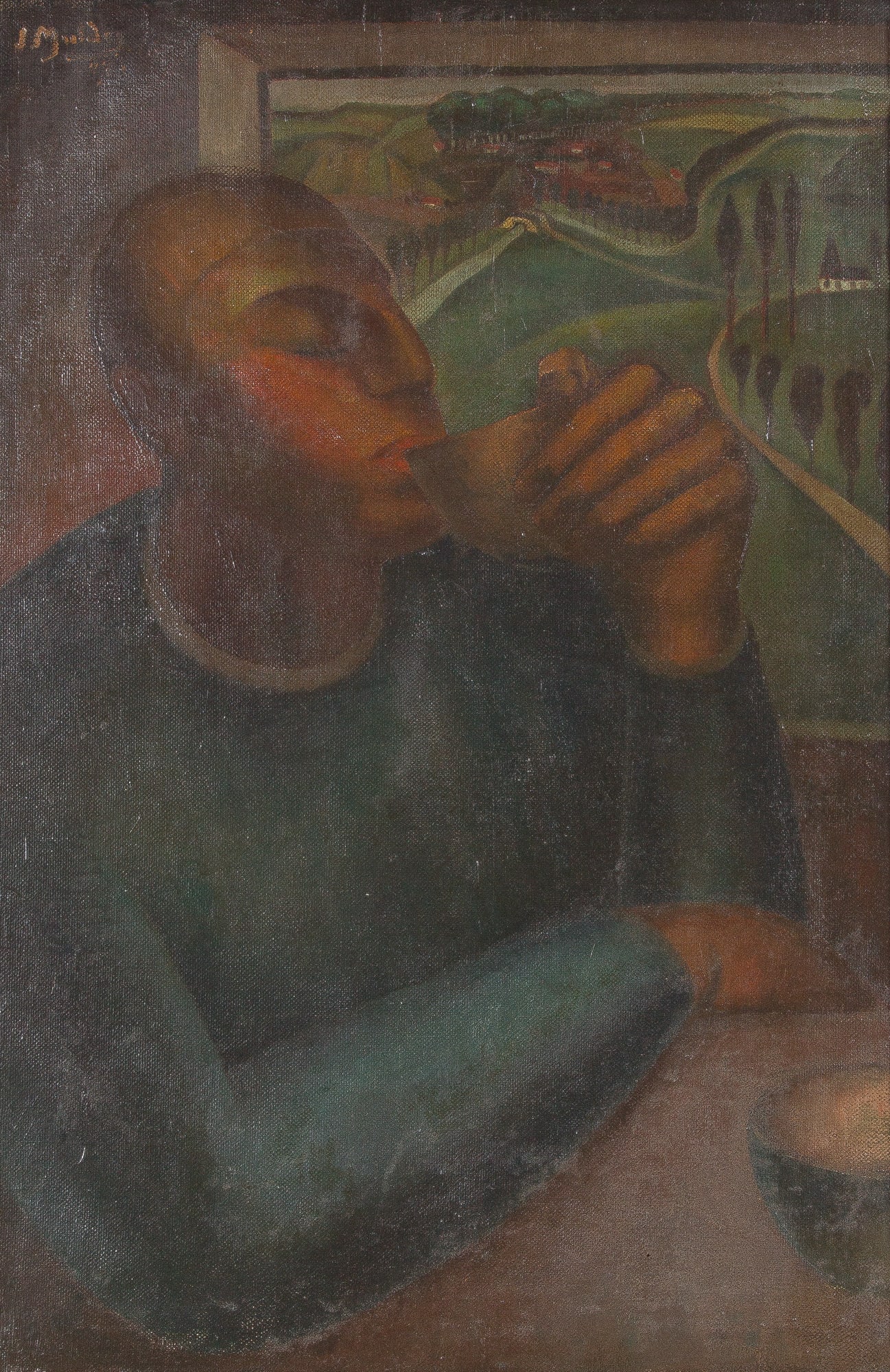 Jan Mulder* (Maastricht 1895 - 1988 Eskilstuna): Jan Mulder* (Maastricht 1895 - 1988 Eskilstuna) Coffee drinker oil/canvas 90 x 60,5 cm signed J Mulder SCHÄTZPREIS / ESTIMATE € 500 - 800 STARTPREIS / STARTING PRICE € 500 The Dutch