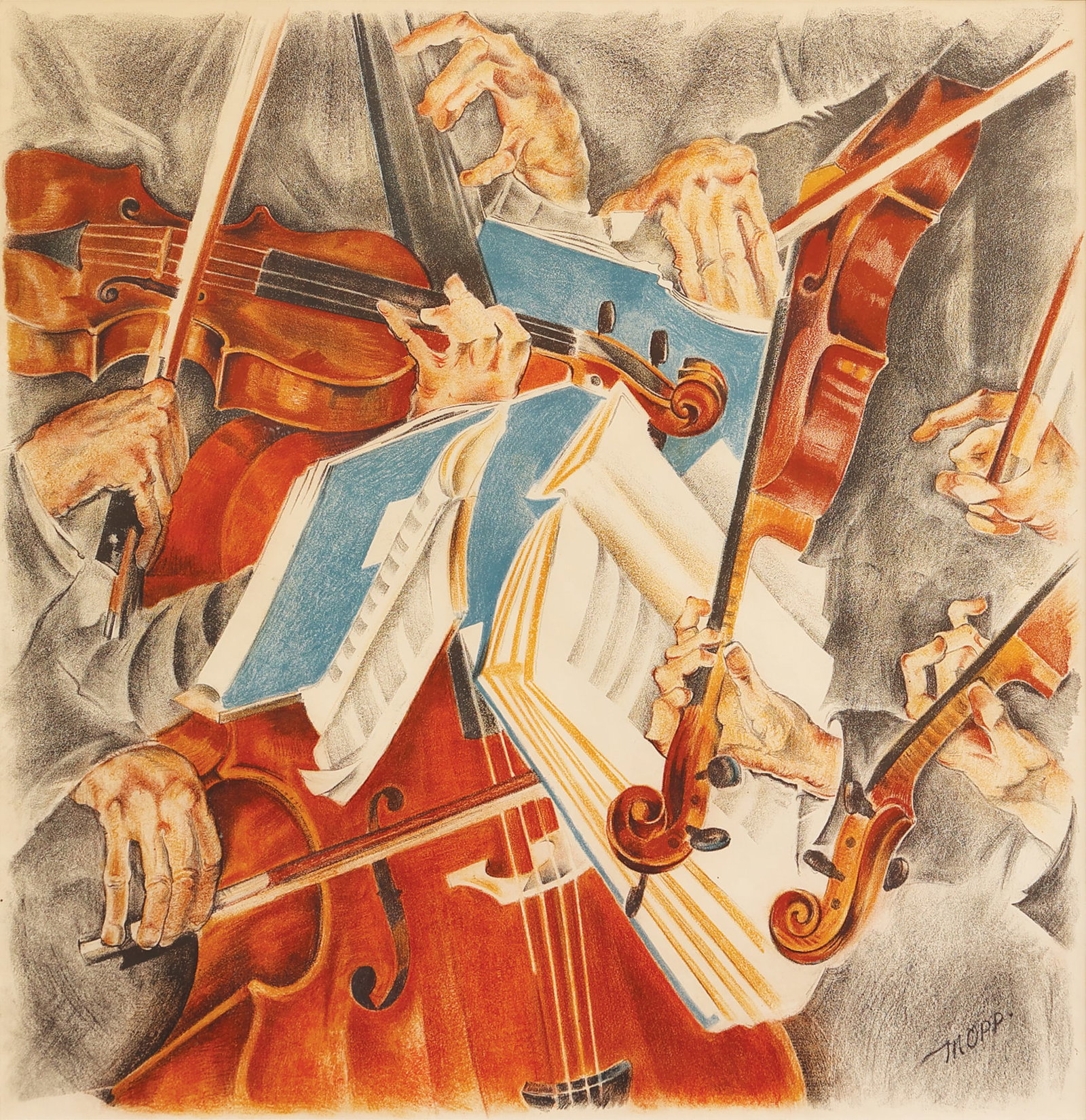Max Oppenheimer (Vienna 1885 - 1954 New York): Max Oppenheimer (Vienna 1885 - 1954 New York) Rosé Quartet, 1920 color lithography/paper 65,5 x 64 cm signed im Stein MOPP depicted in cat. raisonné Max Oppenheimer, Pabst Munich 1993, fig.