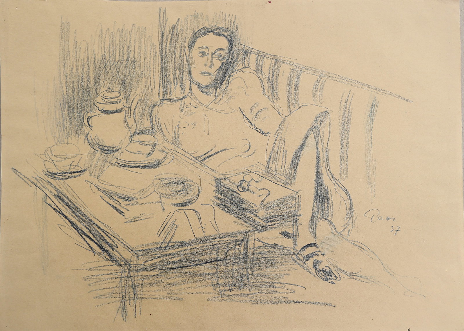 Ernst Paar* (Graz 1906 - 1986 Vienna): Ernst Paar* (Graz 1906 - 1986 Vienna) Interieur, 1937 pencil/paper 31,4 x 43,7 cm signed Paar, dated 37 SCHÄTZPREIS / ESTIMATE °€ 100 - 200 STARTPREIS /