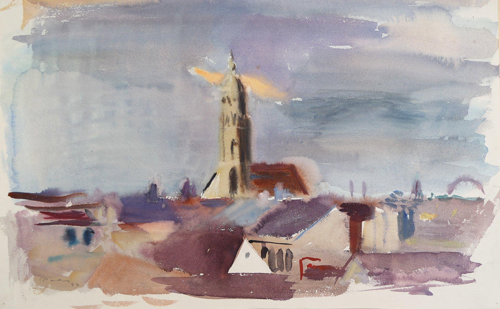 Ernst Paar* (Graz 1906 - 1986 Vienna): Ernst Paar* (Graz 1906 - 1986 Vienna) Old town, 1942 watercolor/paper 29,5 x 47,5 cm signed Paar, dated 42 SCHÄTZPREIS / ESTIMATE °€ 150 - 250 STARTPREI