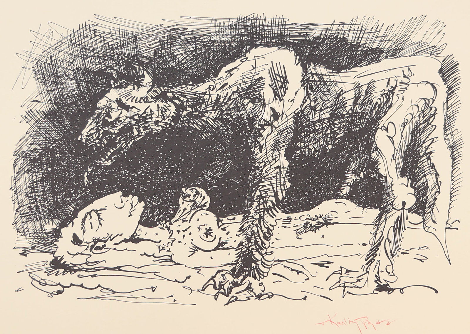Karlheinz Pilcz* (Vienna 1940 - 2019): Karlheinz Pilcz* (Vienna 1940 - 2019) Nightmare offset lithograph/paper 41 x 50 cm signed Karlheinz Pilcz SCHÄTZPREIS / ESTIMATE °€ 20 - 40 STARTPREIS /