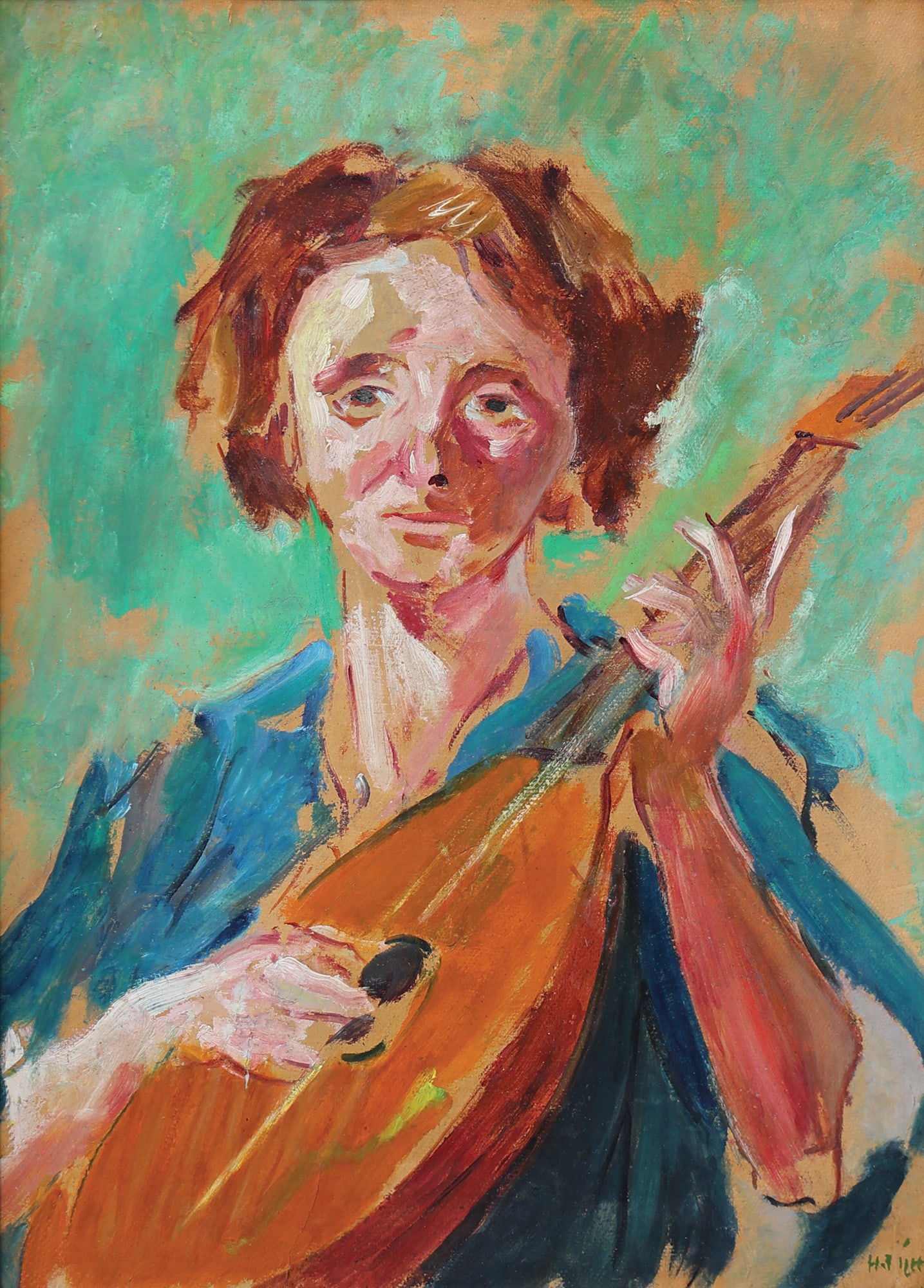 Hans Pilhs* (Tullnerbach 1903 - 1986 Vienna): Hans Pilhs* (Tullnerbach 1903 - 1986 Vienna) Mandolin Player oil/carboard 72,5 x 52 cm signed H. Pilhs SCHÄTZPREIS / ESTIMATE € 250 - 400 STARTPREIS / STARTI