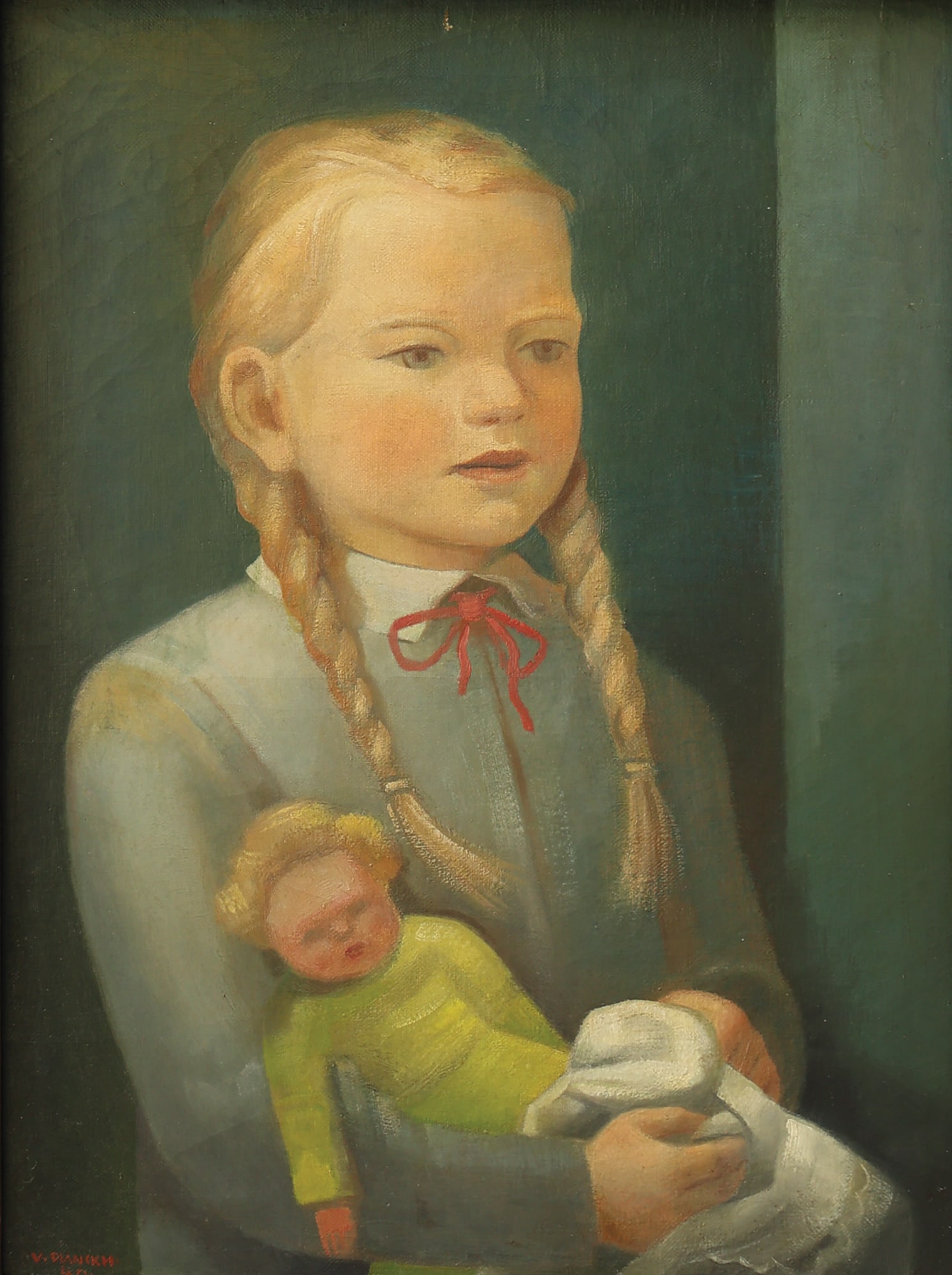 Viktor Planckh (Troppau 1904 - 1941 Athen): Viktor Planckh (Troppau 1904 - 1941 Athen) Girl with a doll, 1940 oil/canvas 61 x 46 cm signed V. Planckh, dated 40 depicted in Viktor Planckh new Objectivity 2019, p. 15