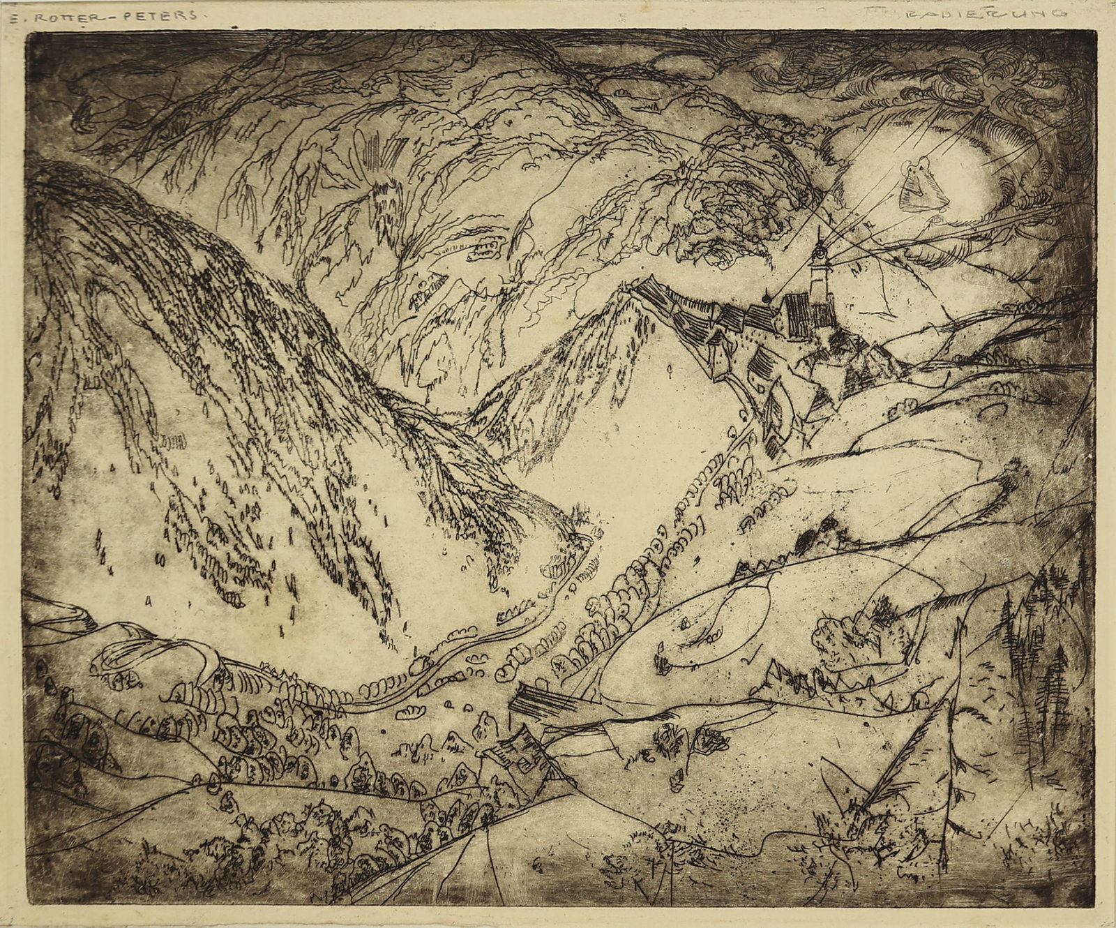 Ernestine Rotter-Peters* (Vienna 1899 - 1984 Vienna): Ernestine Rotter-Peters* (Vienna 1899 - 1984 Vienna) Annaberg etching/paper 29,7 x 36,7 cm signed Rotter-Peters, inscribed Radierung numbered 1/5 SCHÄTZPREIS / EST