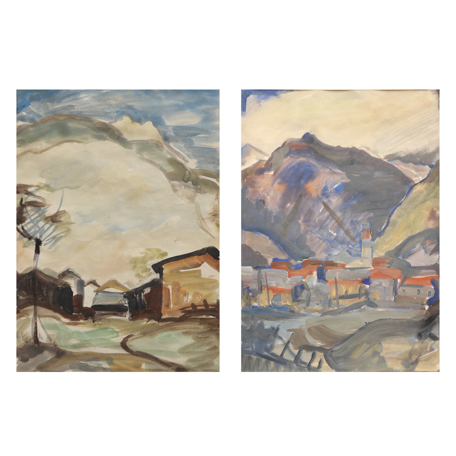 Alfons Schnegg (Mühlau 1895 - 1932 Innsbruck): Alfons Schnegg (Mühlau 1895 - 1932 Innsbruck) Bundle of 2 drawings of Nassereith 1| Nassereith, 1928 watercolor/paper 40,5 x 29,3 cm signed Alphons Schnegg Mühlau, dated 1928 inscri