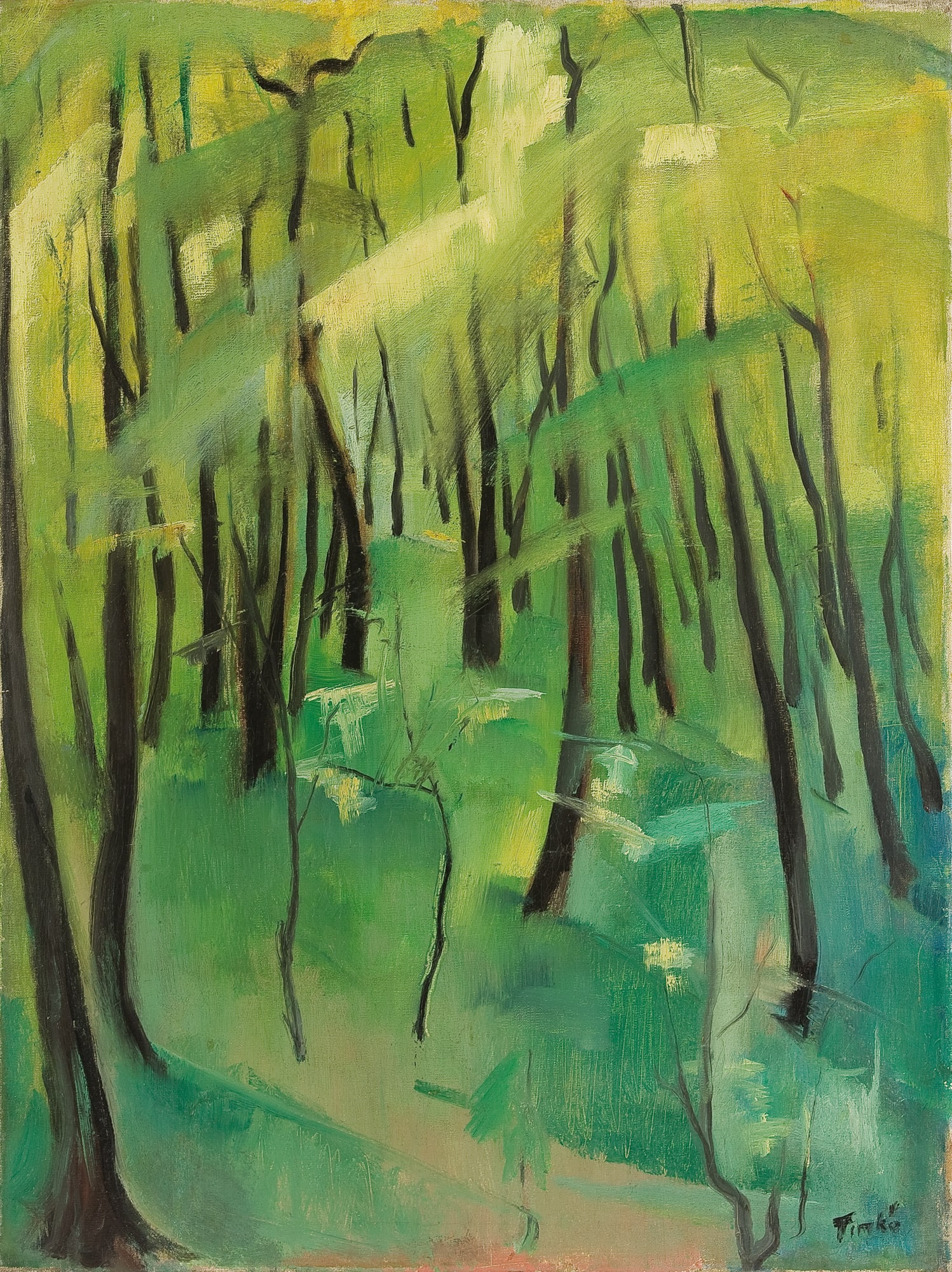 Nelly Timkó* (unknown 1905 - 1979 unknown): Nelly Timkó* (unknown 1905 - 1979 unknown) Forest oil/canvas 81 x 60,5 cm signed Timkó SCHÄTZPREIS / ESTIMATE °€ 600 - 1000 STARTPREIS / STARTING PRICE °€ 600